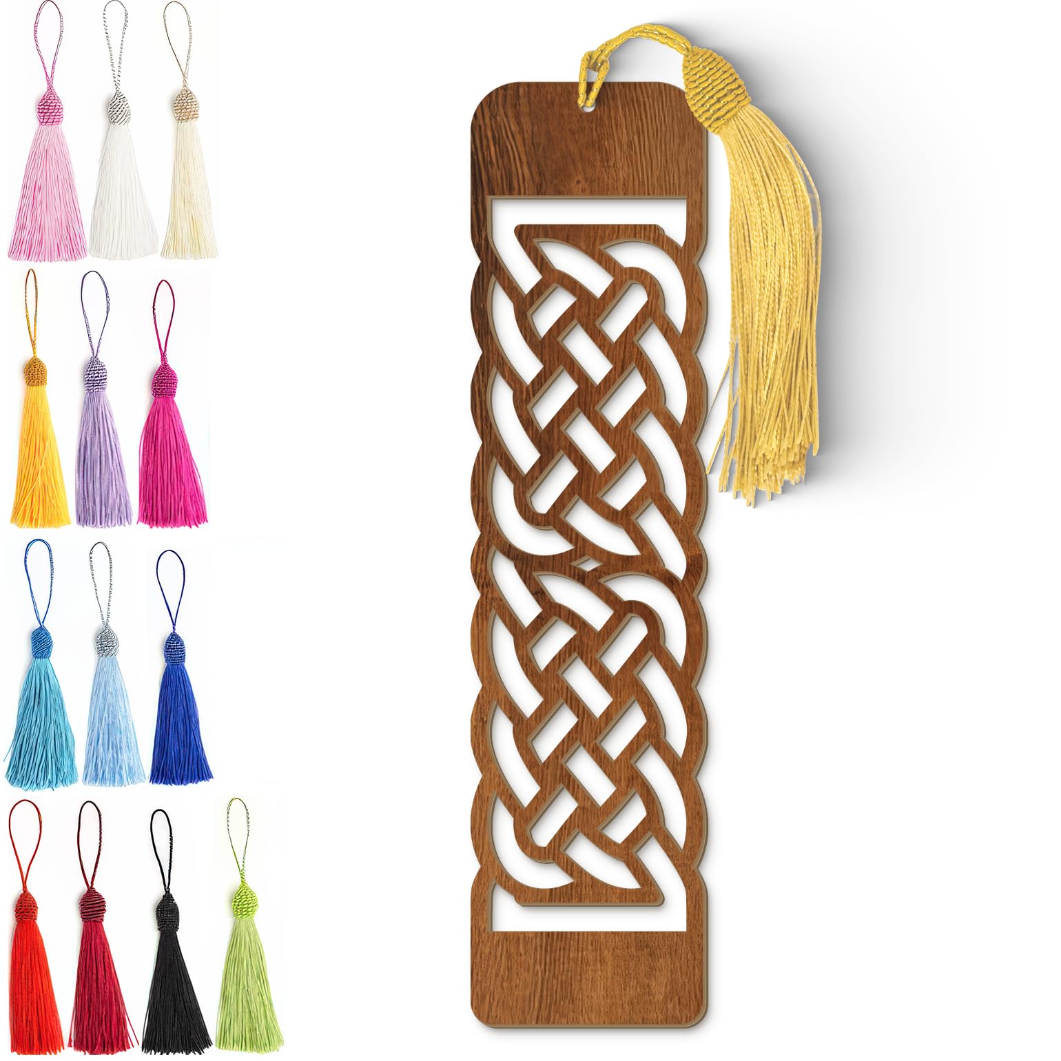 Celtic Wooden Bookmark – Handmade Laser Cut Dark Wood Grain Design with Tassel