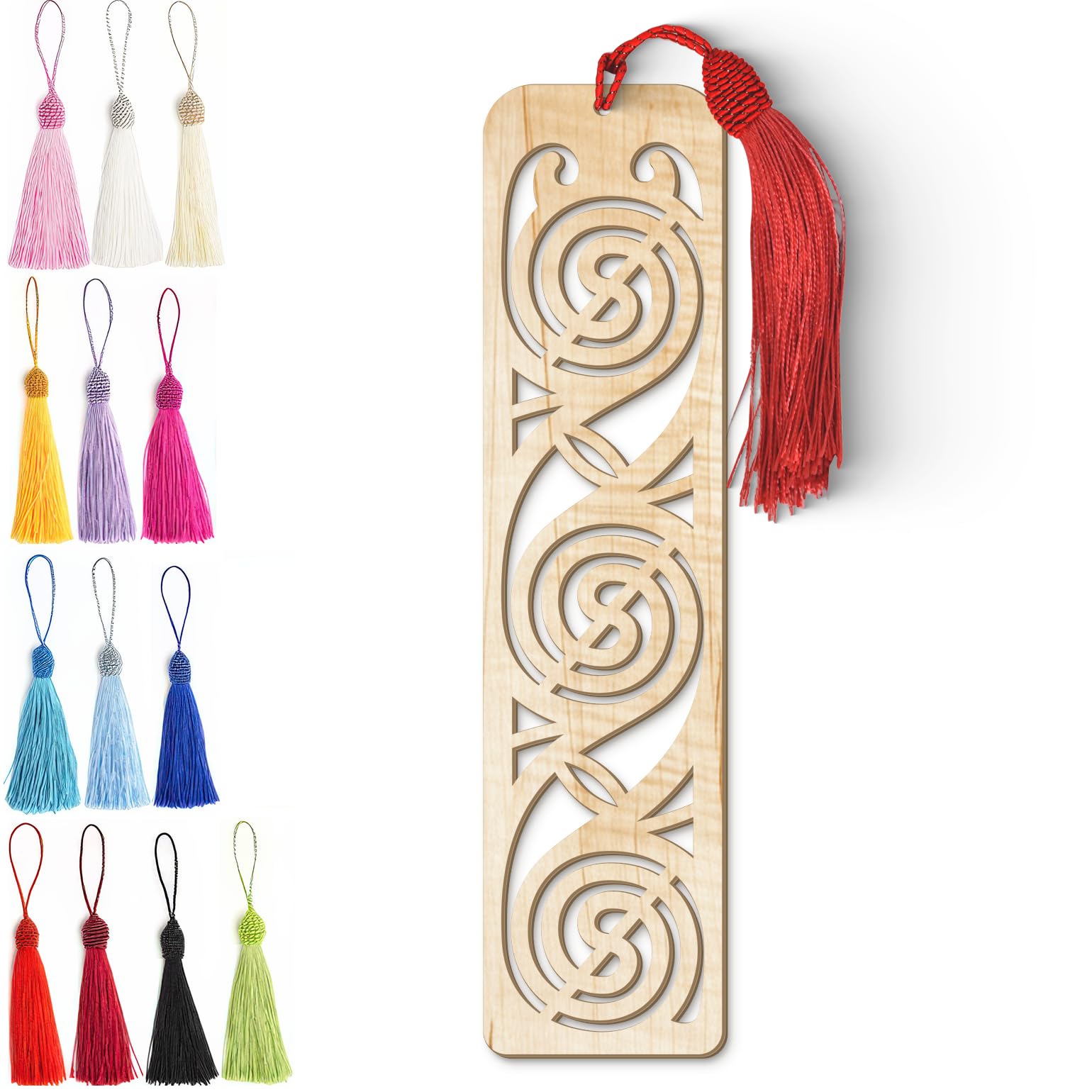Celtic Wooden Bookmark – Laser Cut Triskele Design with Tassel | Light Wood Finish