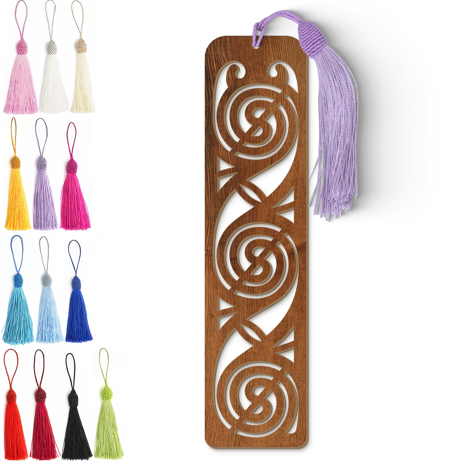 Wooden Bookmark | Celtic Spiral Design - Laser Cut Dark Wood Finish with Tassel