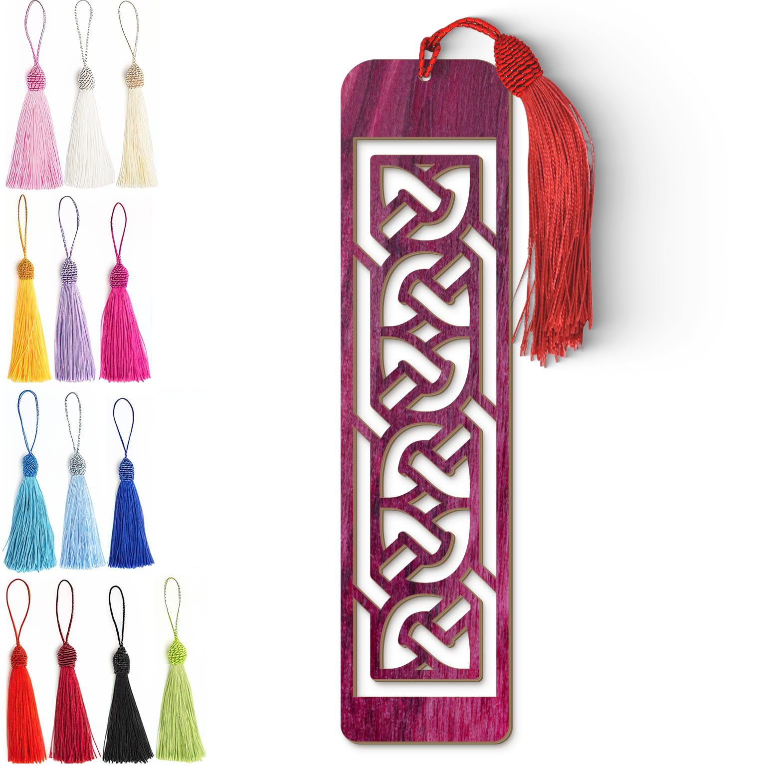 Celtic Wooden Bookmark – Laser Cut Interlocking Knot Design | Purple Wood Finish Tassel