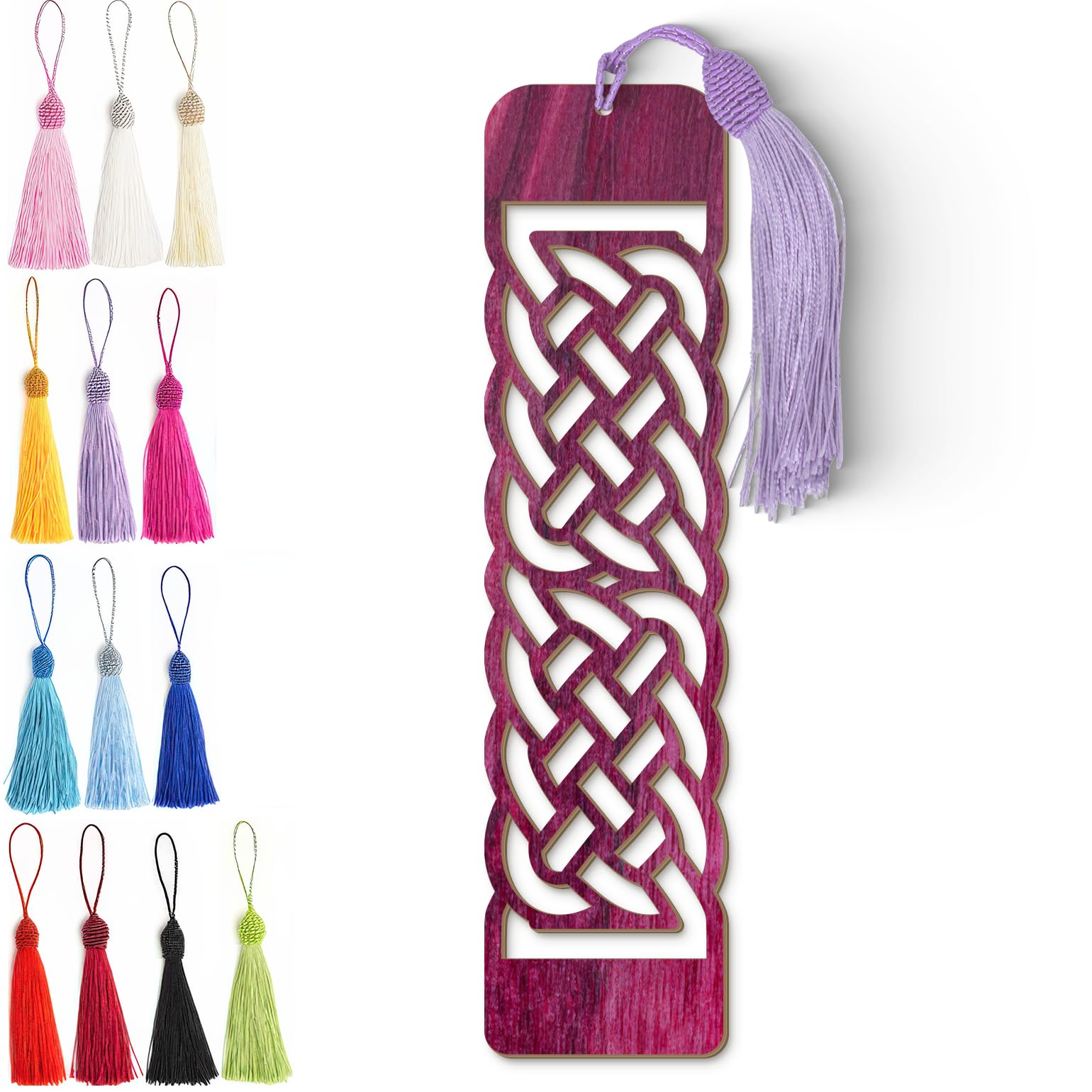 Celtic Wooden Bookmark – Laser Cut Purple Wood Grain With Tassel, Handmade Knotwork