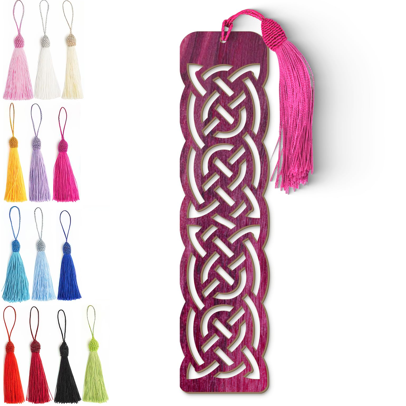Celtic Wooden Bookmark – Laser Cut Purple Wood Grain With Tassel, Handmade