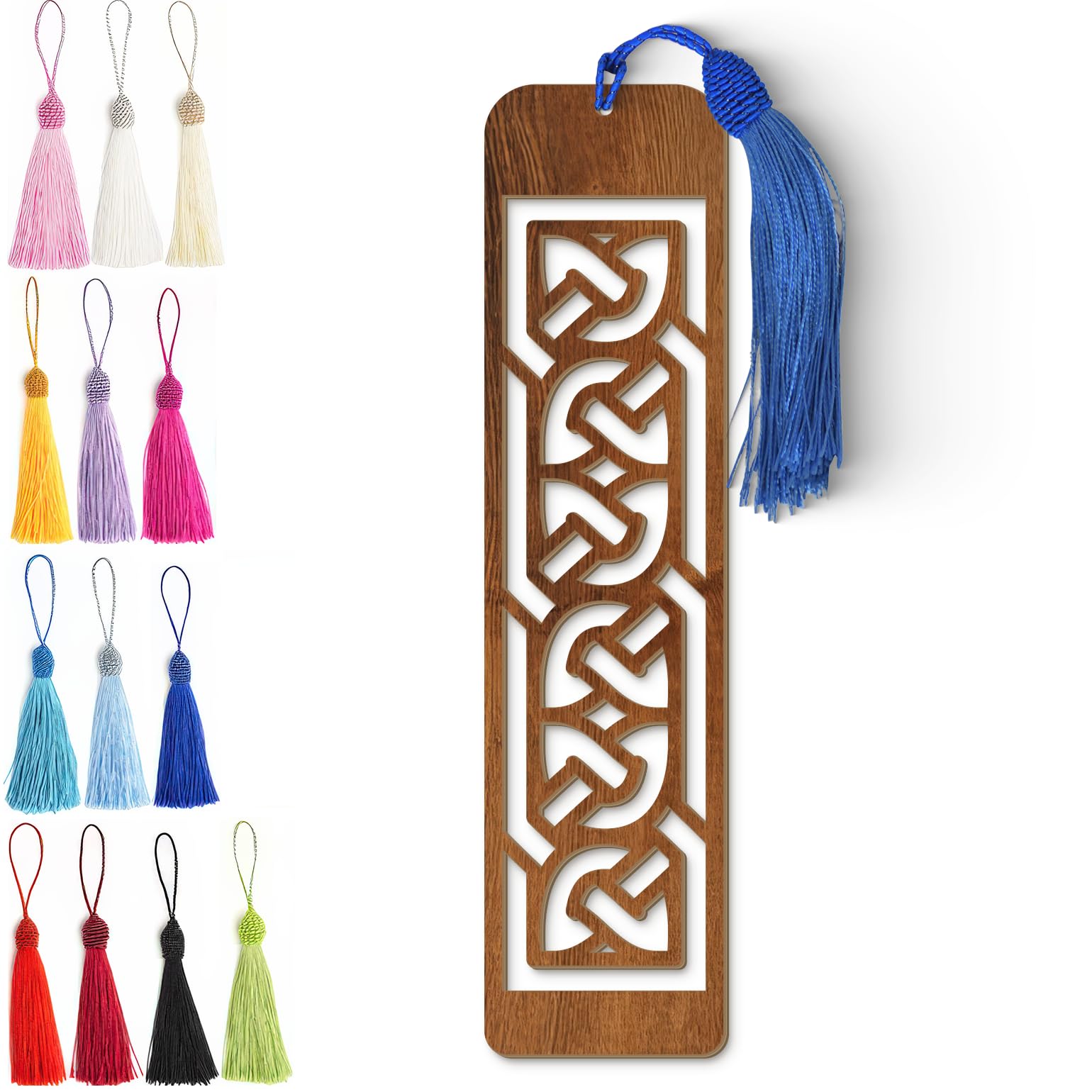 Celtic Wooden Bookmark – Laser Cut Interlocking Knot Design | Dark Wood Finish Tassel