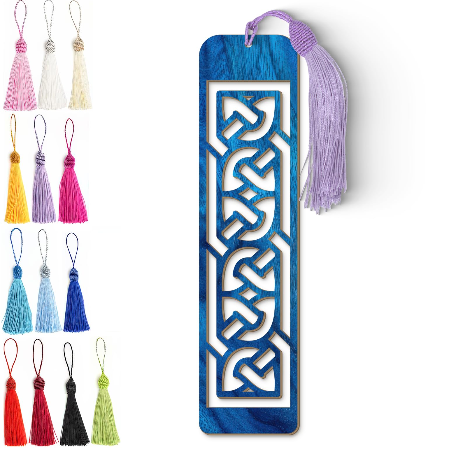 Celtic Wooden Bookmark – Laser Cut Interlocking Knot Design | Blue Wood Finish Tassel