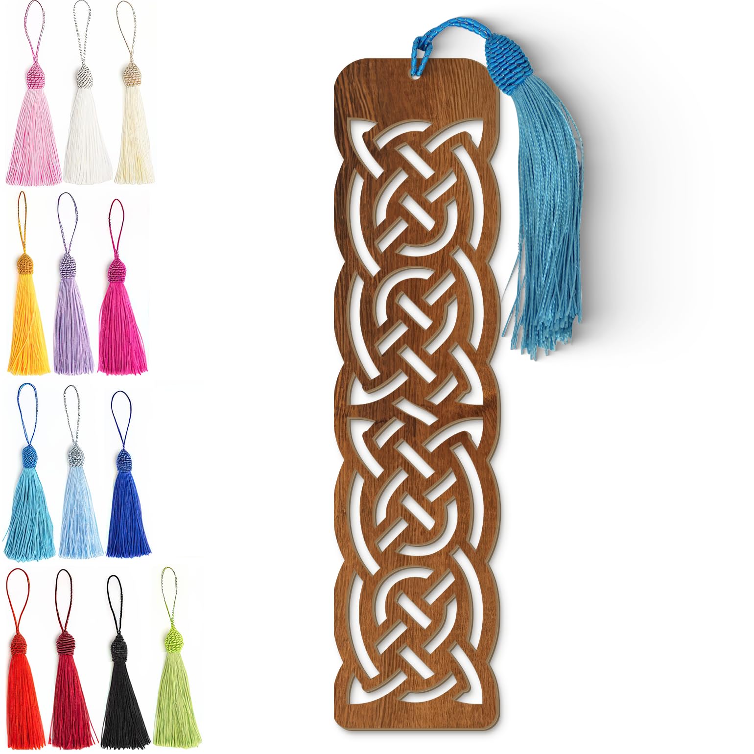 Celtic Wooden Bookmark – Laser Cut Knot Design with Dark Wood Grain Tassel