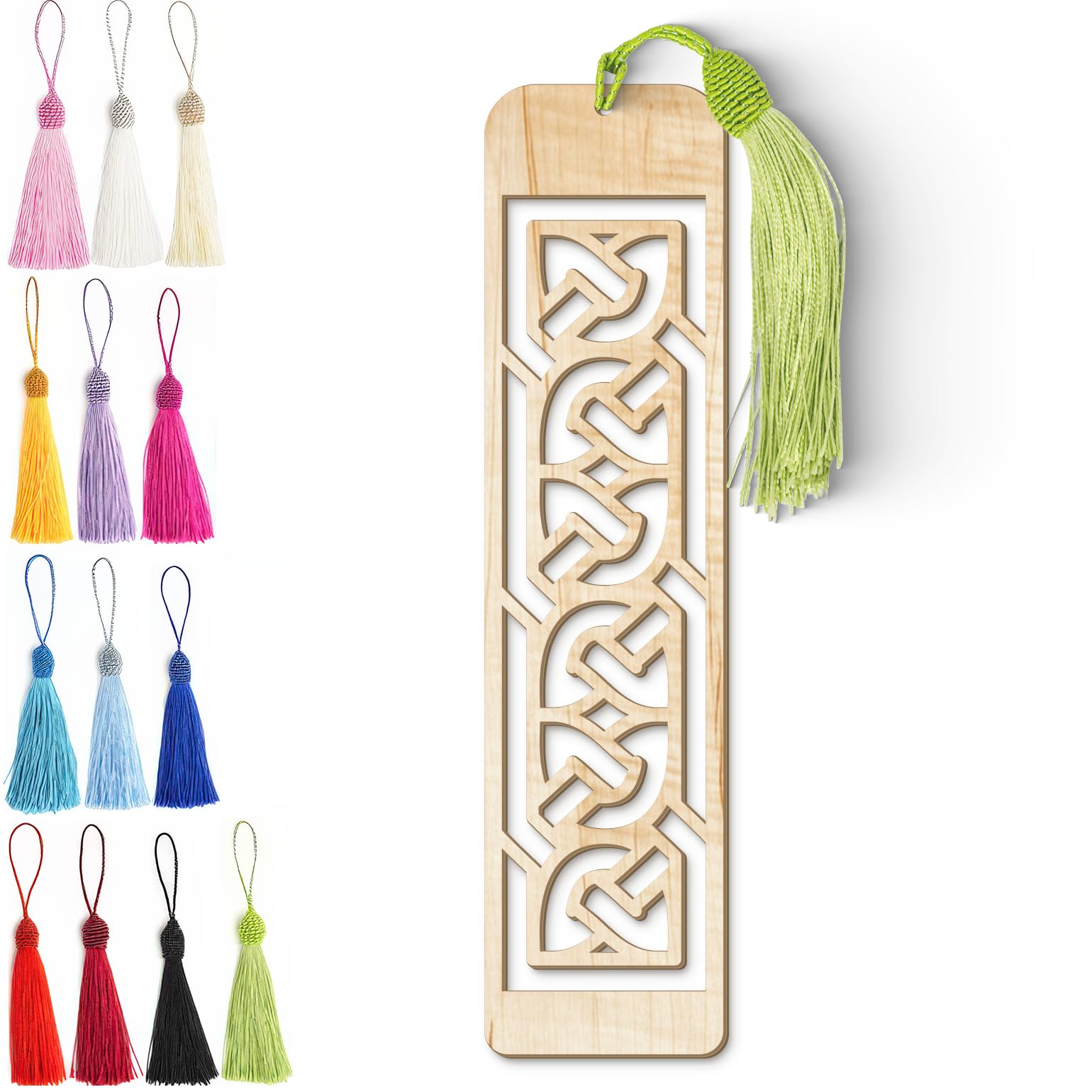 Celtic Wooden Bookmark – Laser Cut Interlocking Knot Design | Silky Tassel