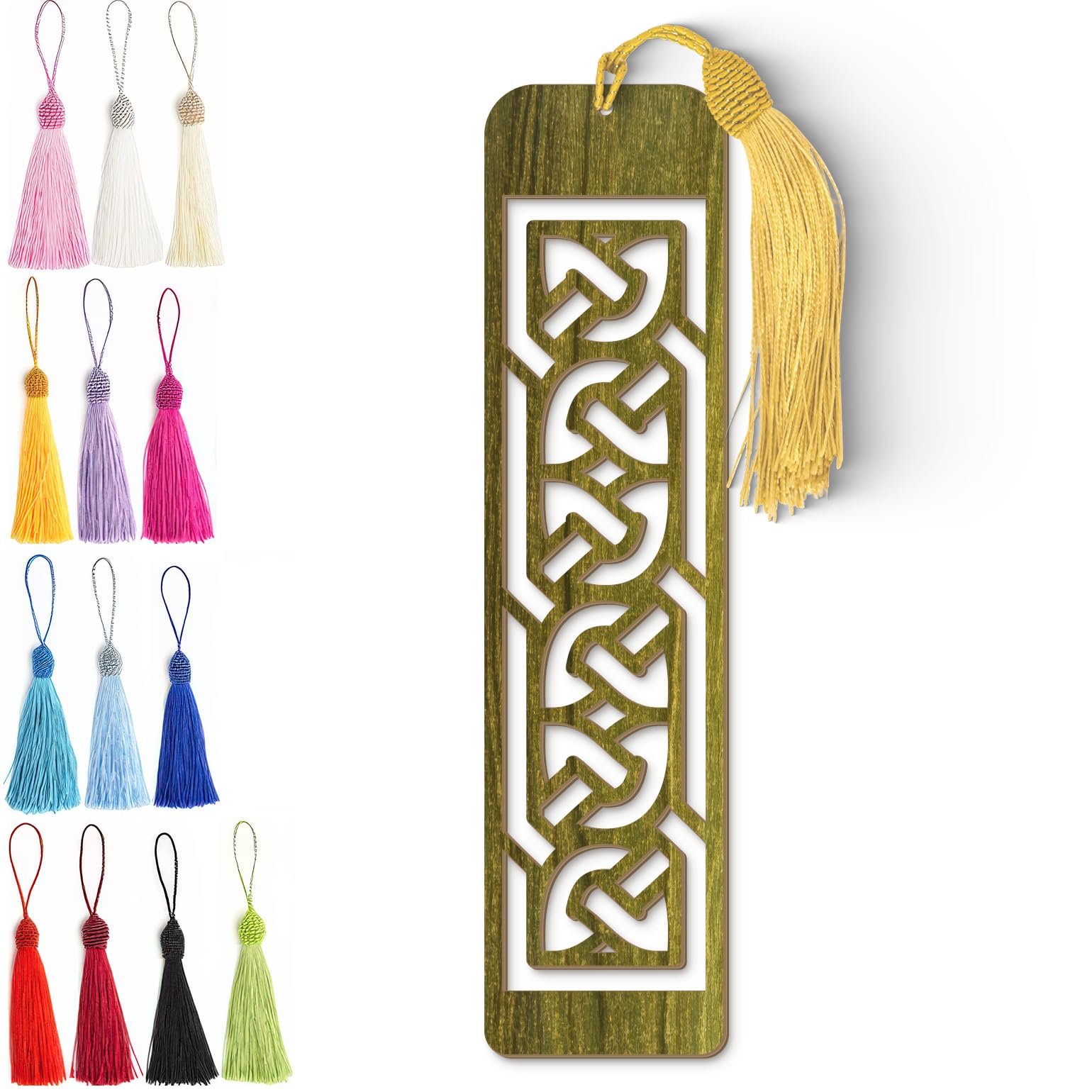 Celtic Wooden Bookmark – Laser Cut Interlocking Knot Design with Olive Green Finish