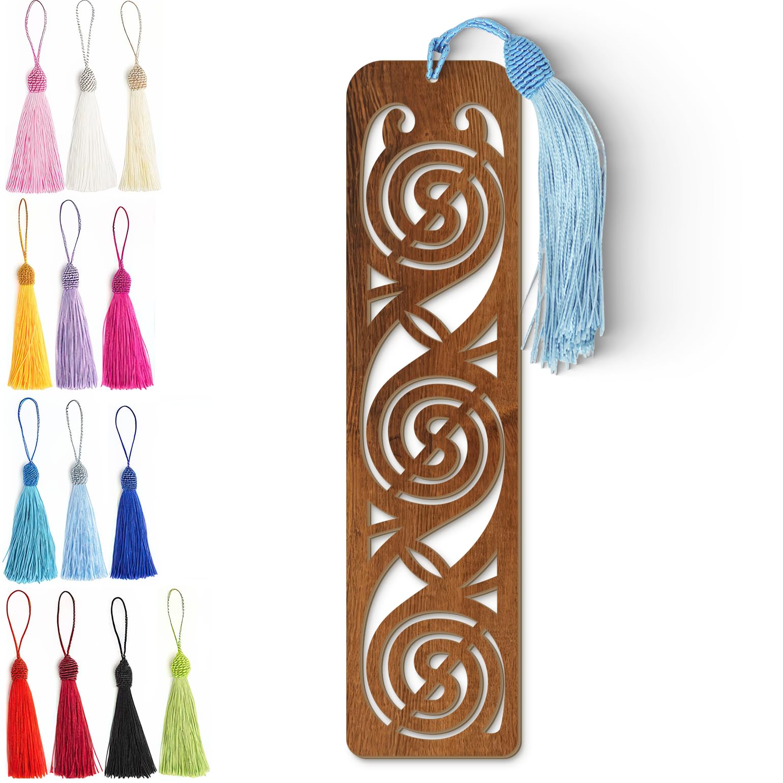 Wooden Bookmark | Celtic Spiral Design - Laser Cut Dark Wood Finish with Tassel