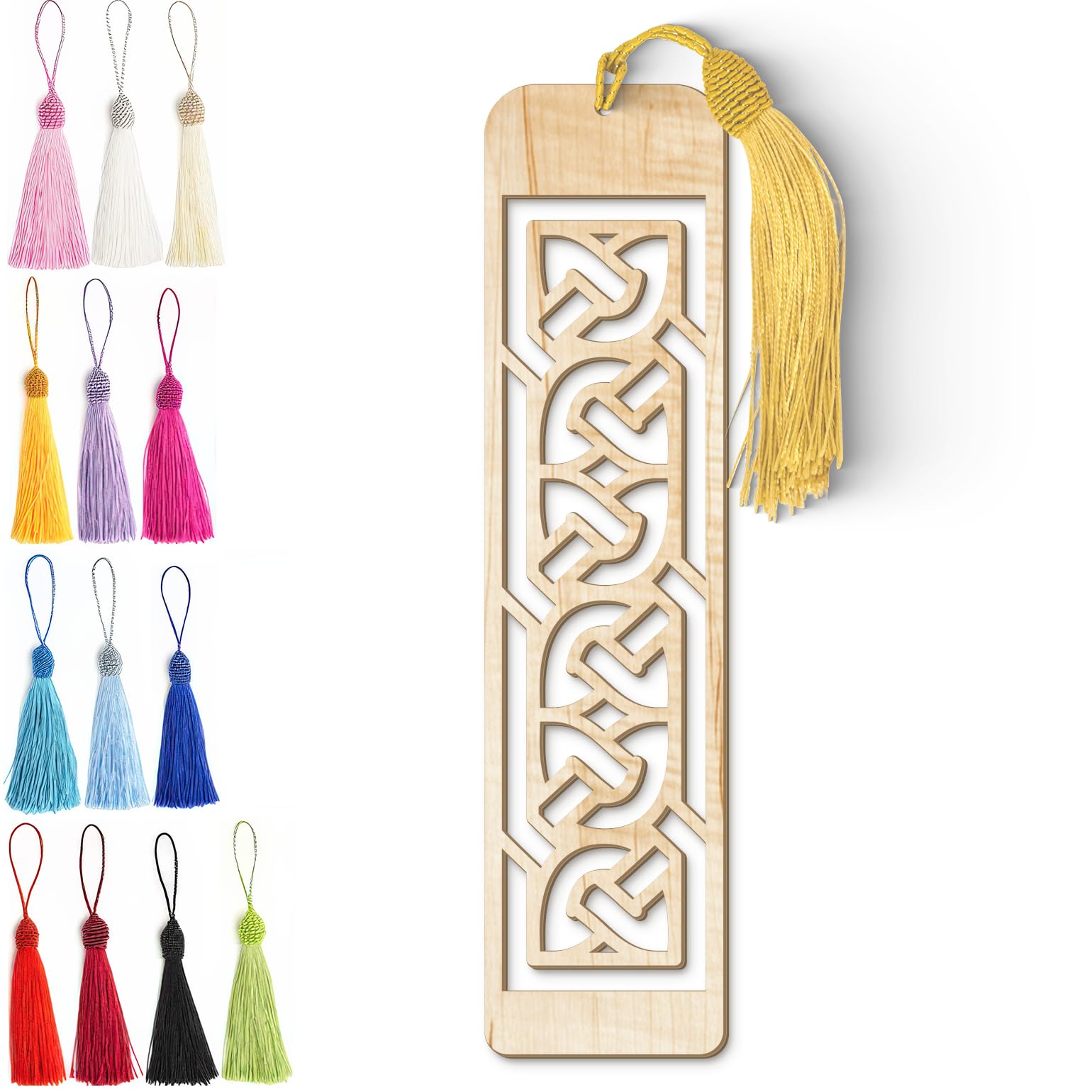 Celtic Wooden Bookmark – Laser Cut Interlocking Knot Design | Silky Tassel