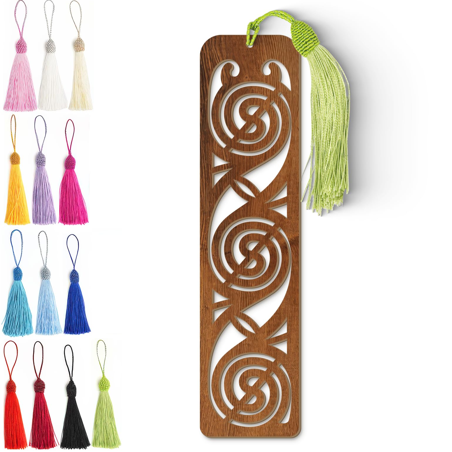 Wooden Bookmark | Celtic Spiral Design - Laser Cut Dark Wood Finish with Tassel