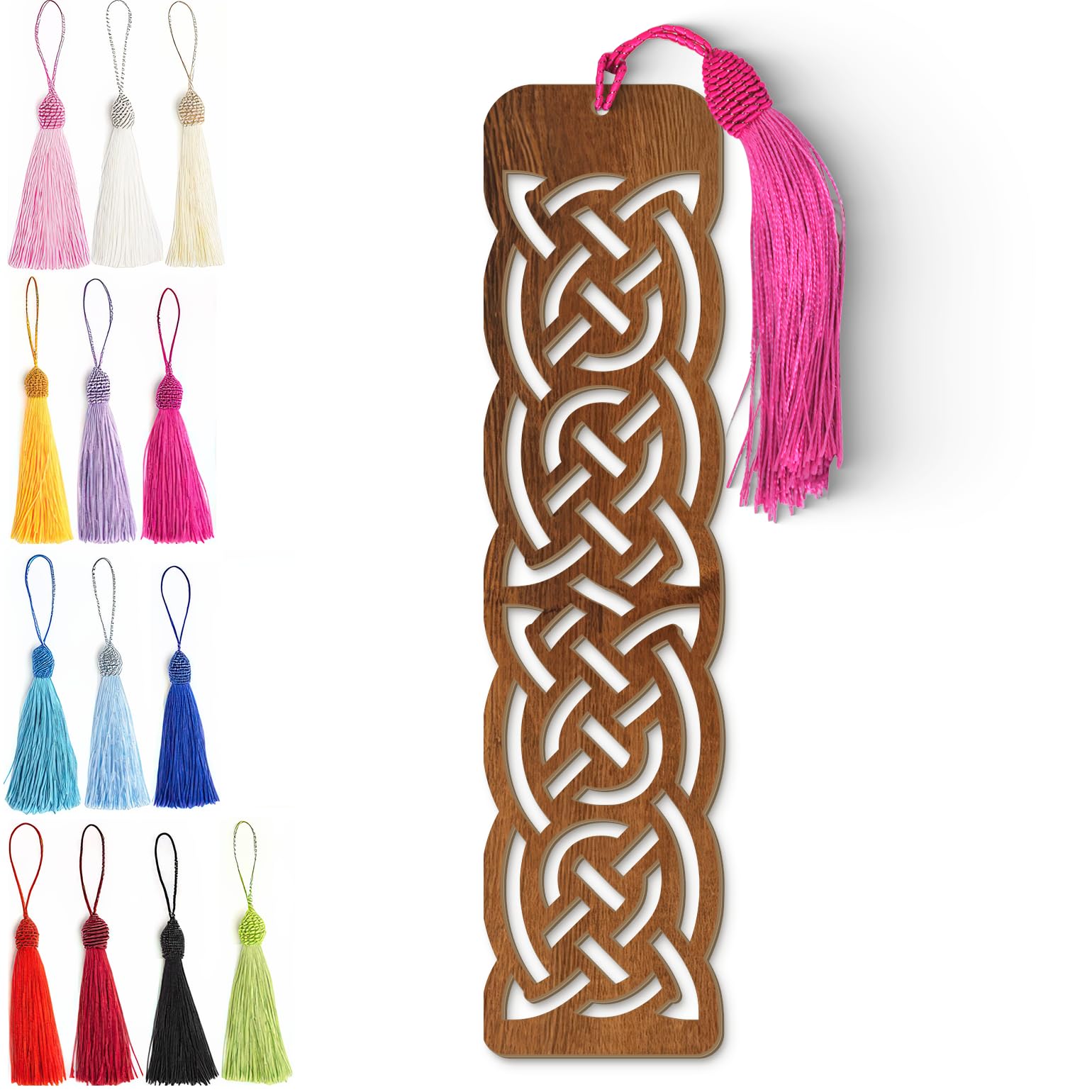 Celtic Wooden Bookmark – Laser Cut Knot Design with Dark Wood Grain Tassel