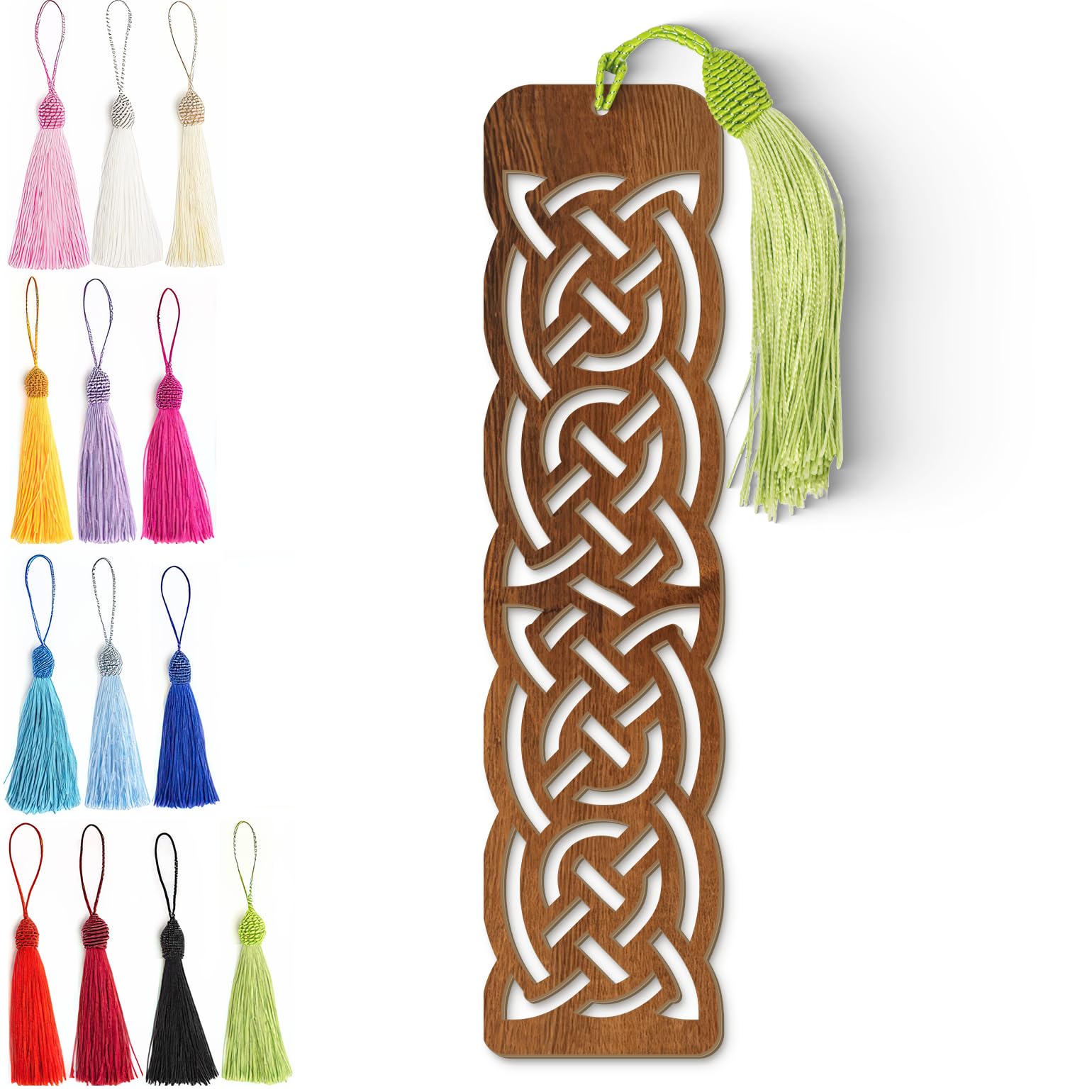Celtic Wooden Bookmark – Laser Cut Knot Design with Dark Wood Grain Tassel