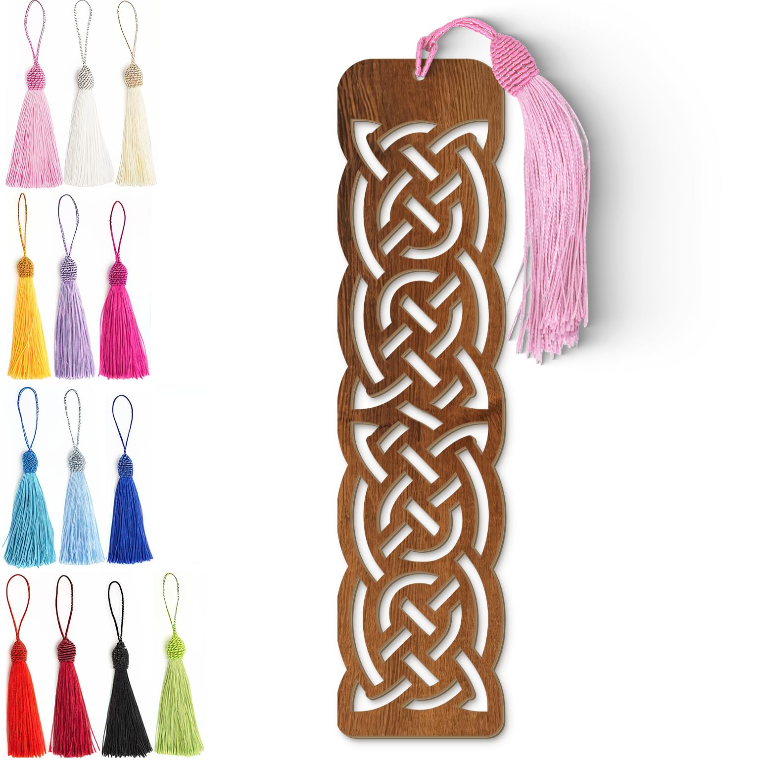 Celtic Wooden Bookmark – Laser Cut Knot Design with Dark Wood Grain Tassel