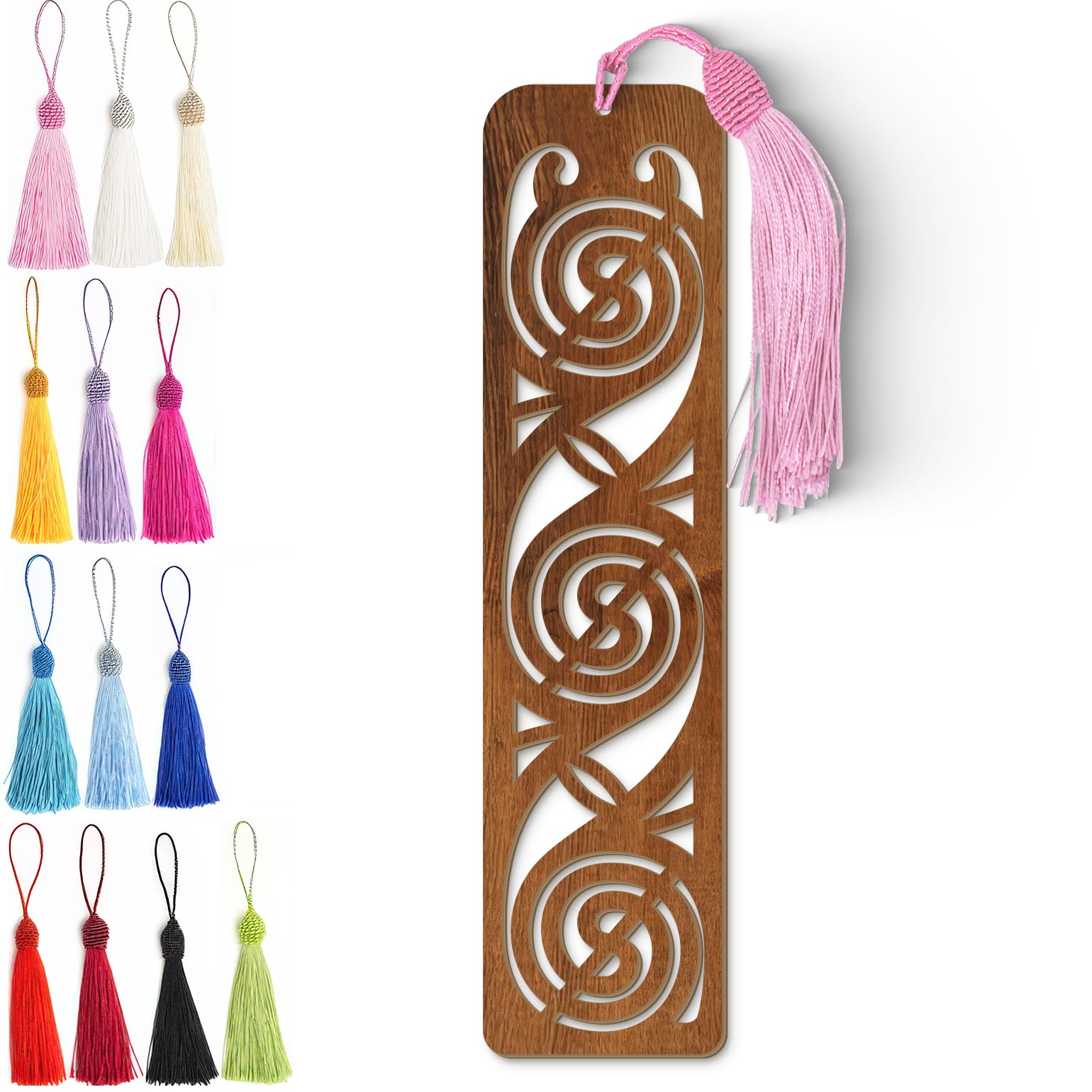 Wooden Bookmark | Celtic Spiral Design - Laser Cut Dark Wood Finish with Tassel