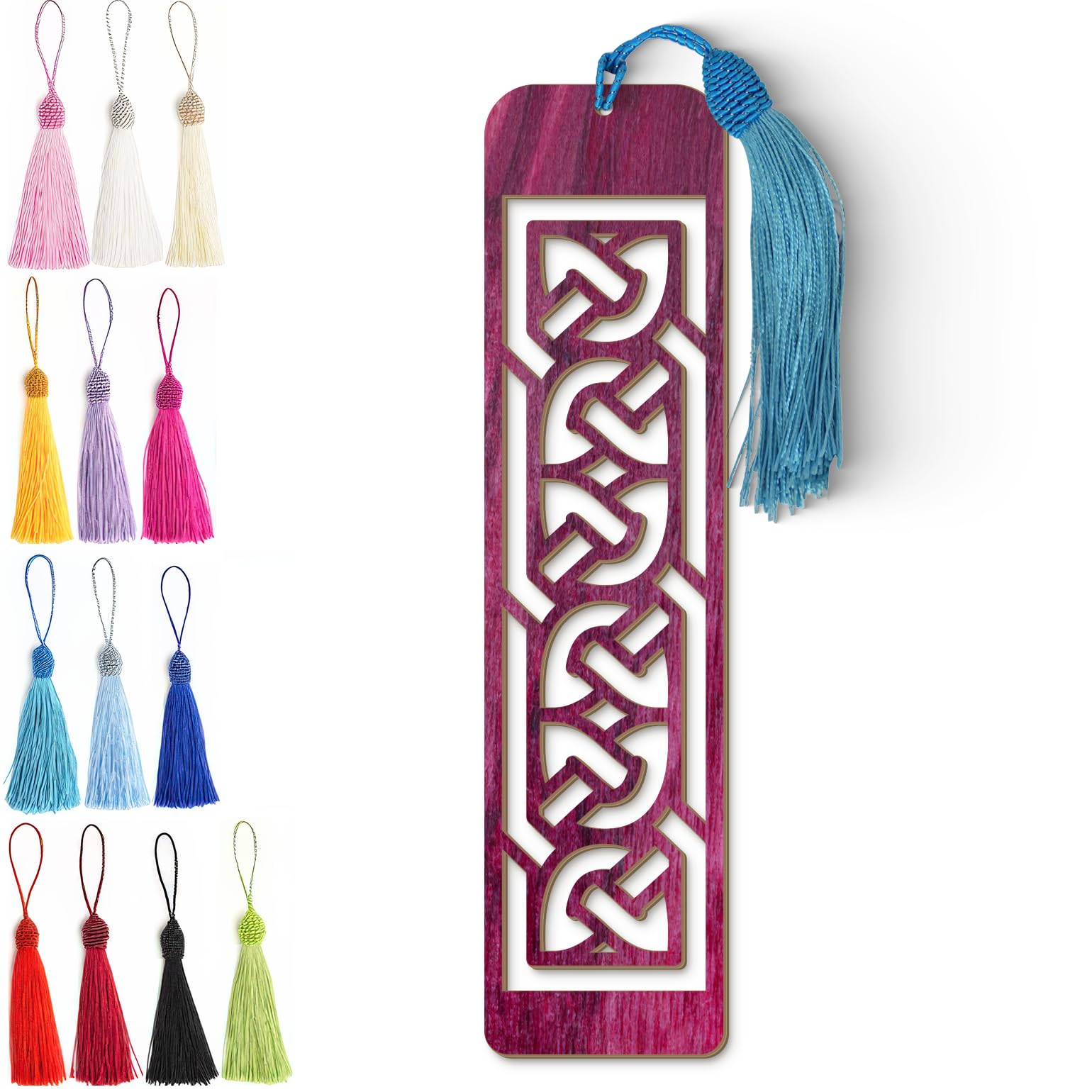 Celtic Wooden Bookmark – Laser Cut Interlocking Knot Design | Purple Wood Finish Tassel