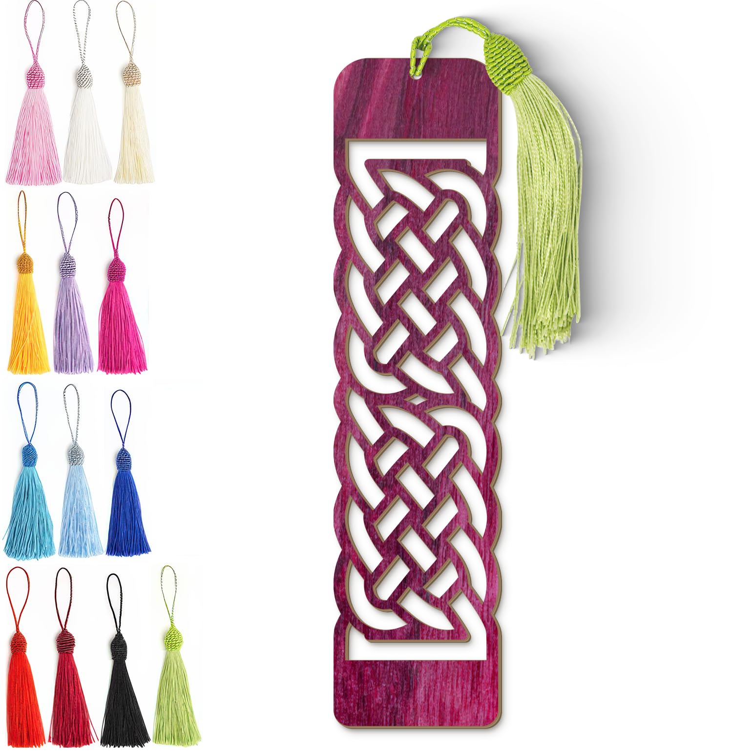 Celtic Wooden Bookmark – Laser Cut Purple Wood Grain With Tassel, Handmade Knotwork