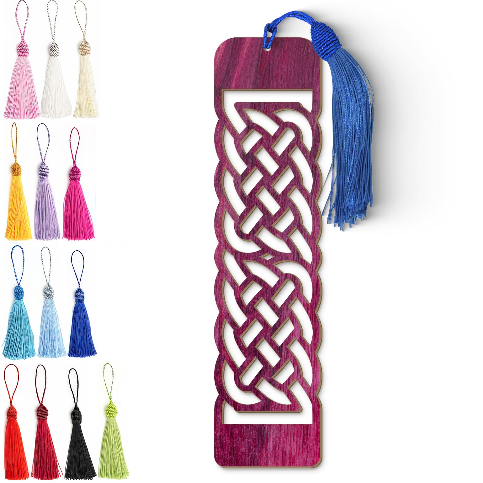 Celtic Wooden Bookmark – Laser Cut Purple Wood Grain With Tassel, Handmade Knotwork