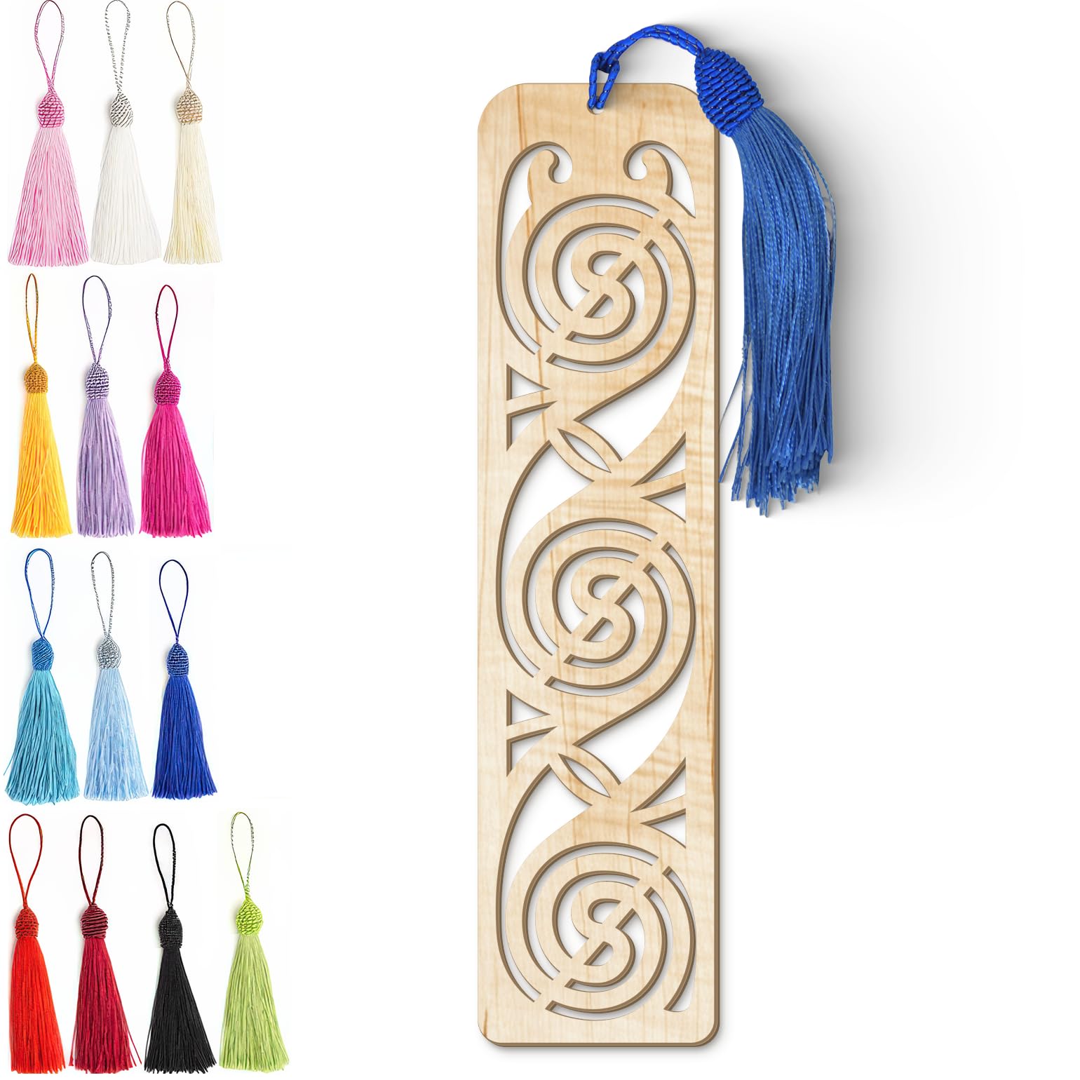 Celtic Wooden Bookmark – Laser Cut Triskele Design with Tassel | Light Wood Finish
