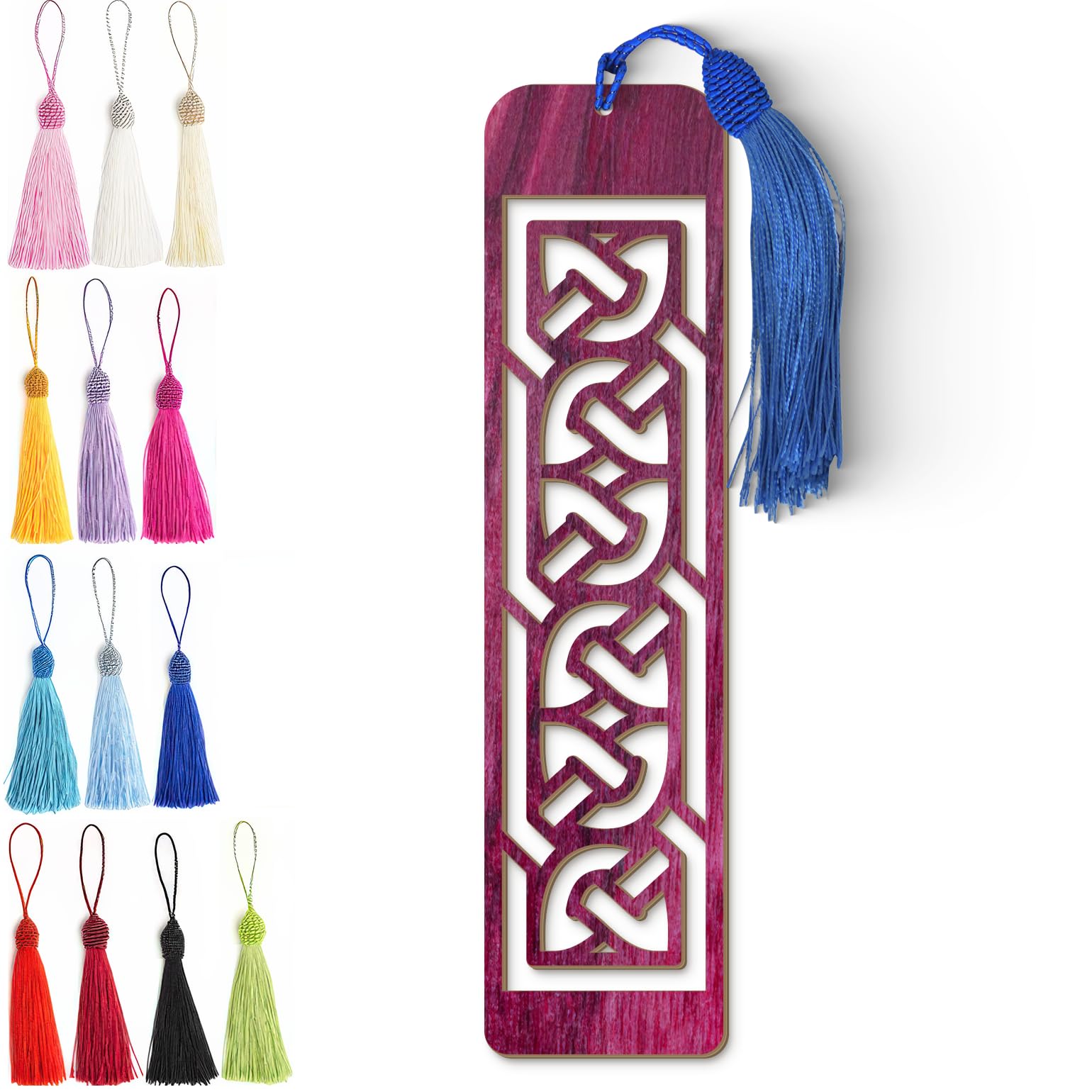 Celtic Wooden Bookmark – Laser Cut Interlocking Knot Design | Purple Wood Finish Tassel