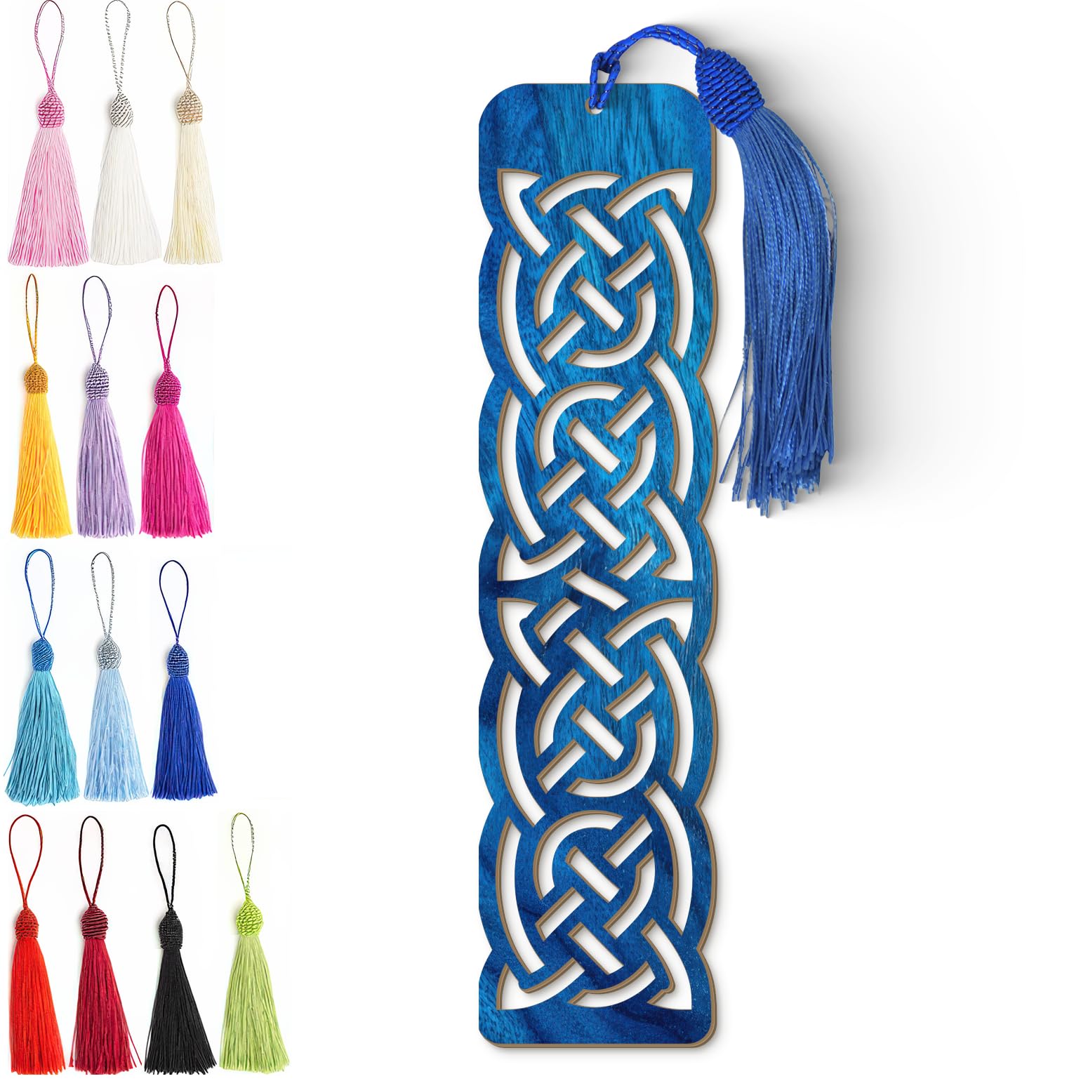 Celtic Wooden Bookmark – Handmade Laser Cut Blue Wood Knot Design with Tassel