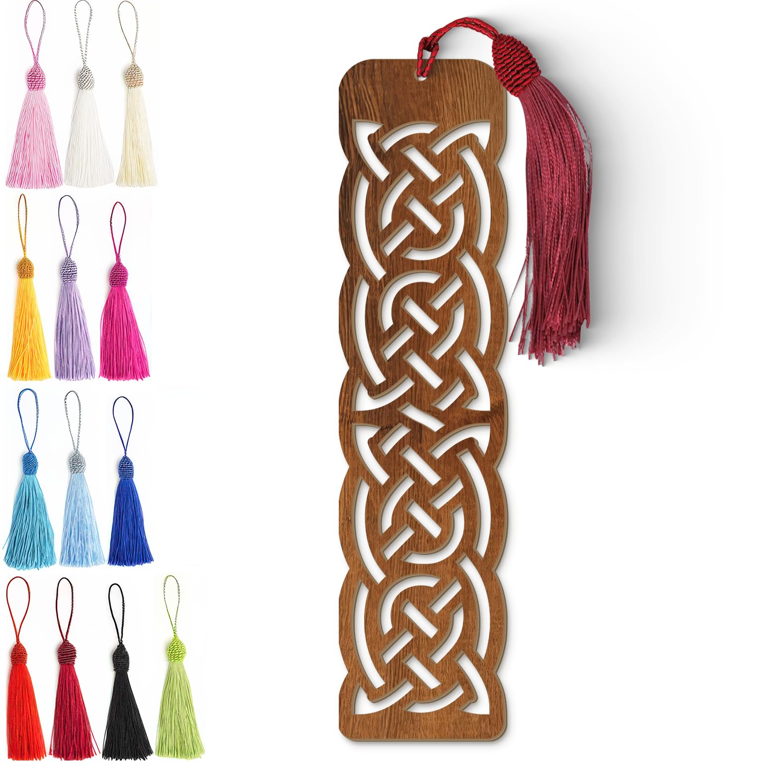 Celtic Wooden Bookmark – Laser Cut Knot Design with Dark Wood Grain Tassel