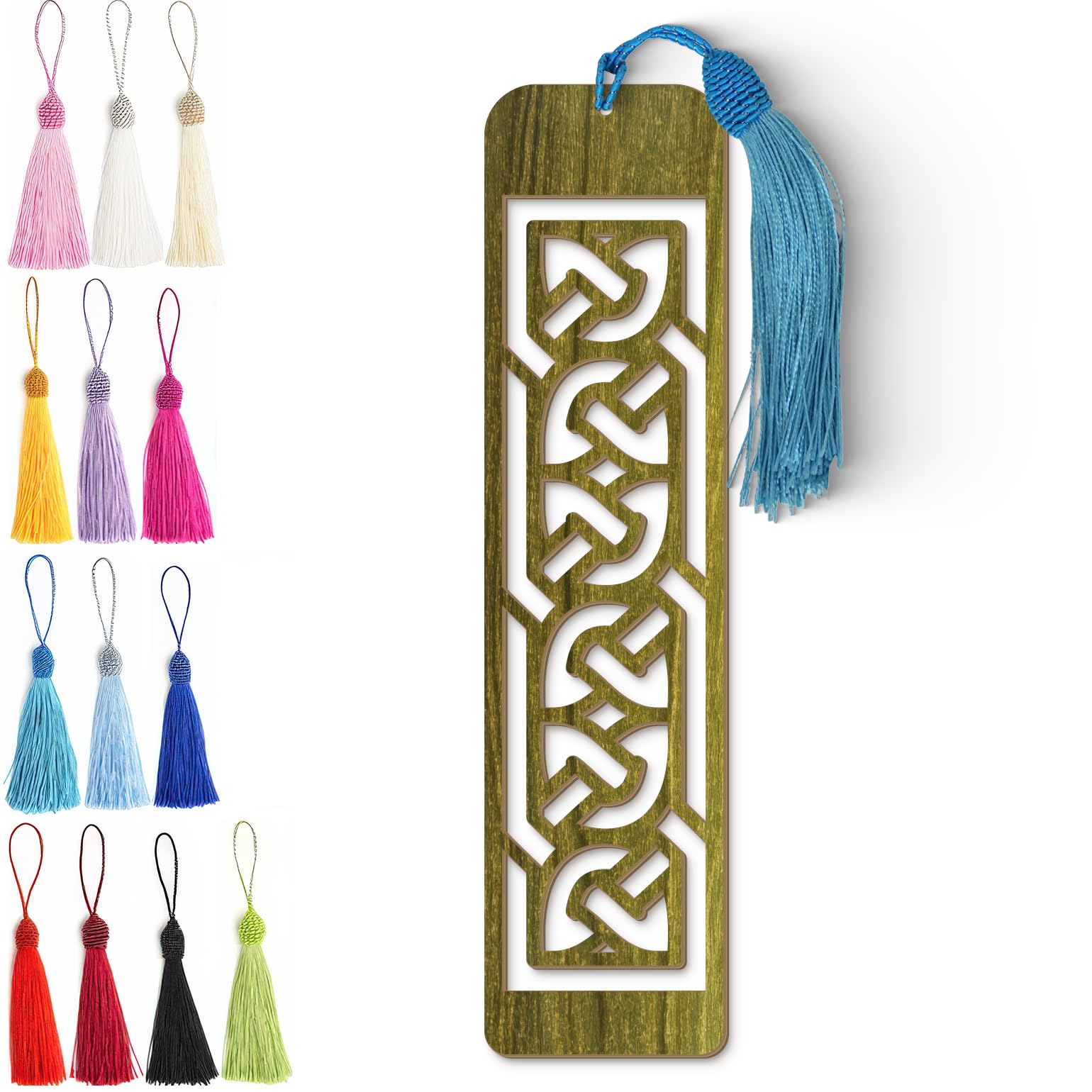 Celtic Wooden Bookmark – Laser Cut Interlocking Knot Design with Olive Green Finish