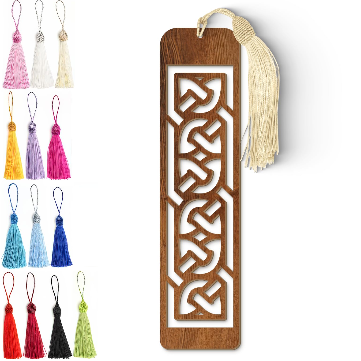 Celtic Wooden Bookmark – Laser Cut Interlocking Knot Design | Dark Wood Finish Tassel