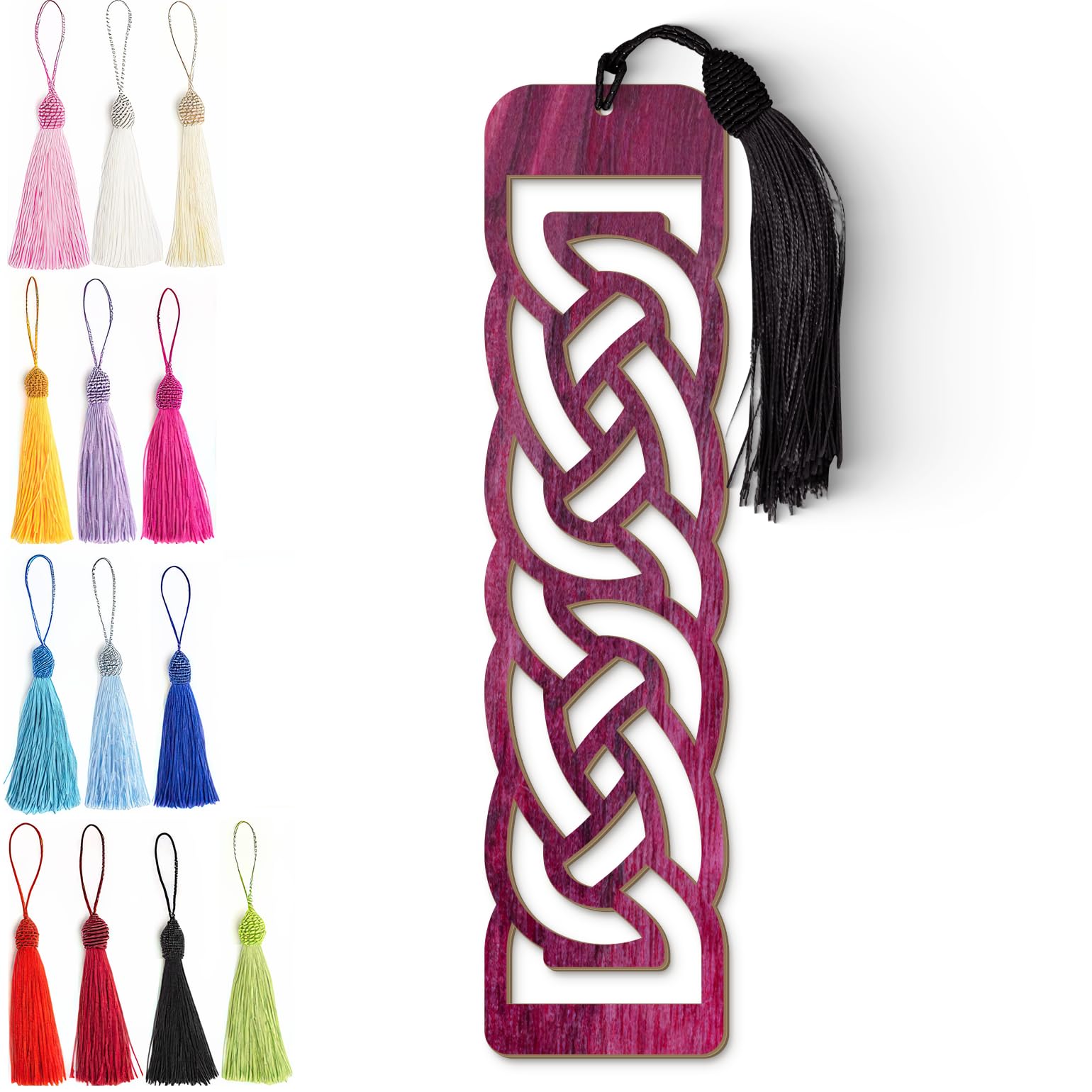 Celtic Wooden Bookmark – Laser Cut Interlocking Knot Design with Purple Wood Finish & Tassel