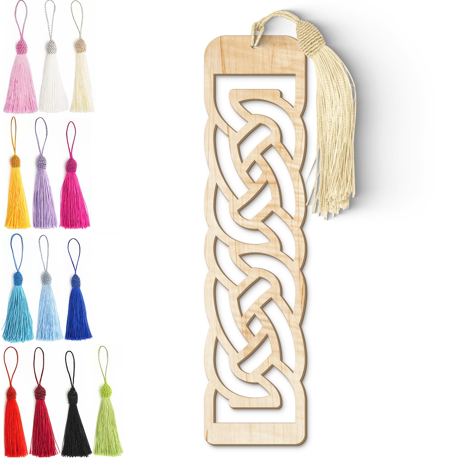 Celtic Wooden Bookmark – Laser Cut Interlocking Knot Design with Tassel