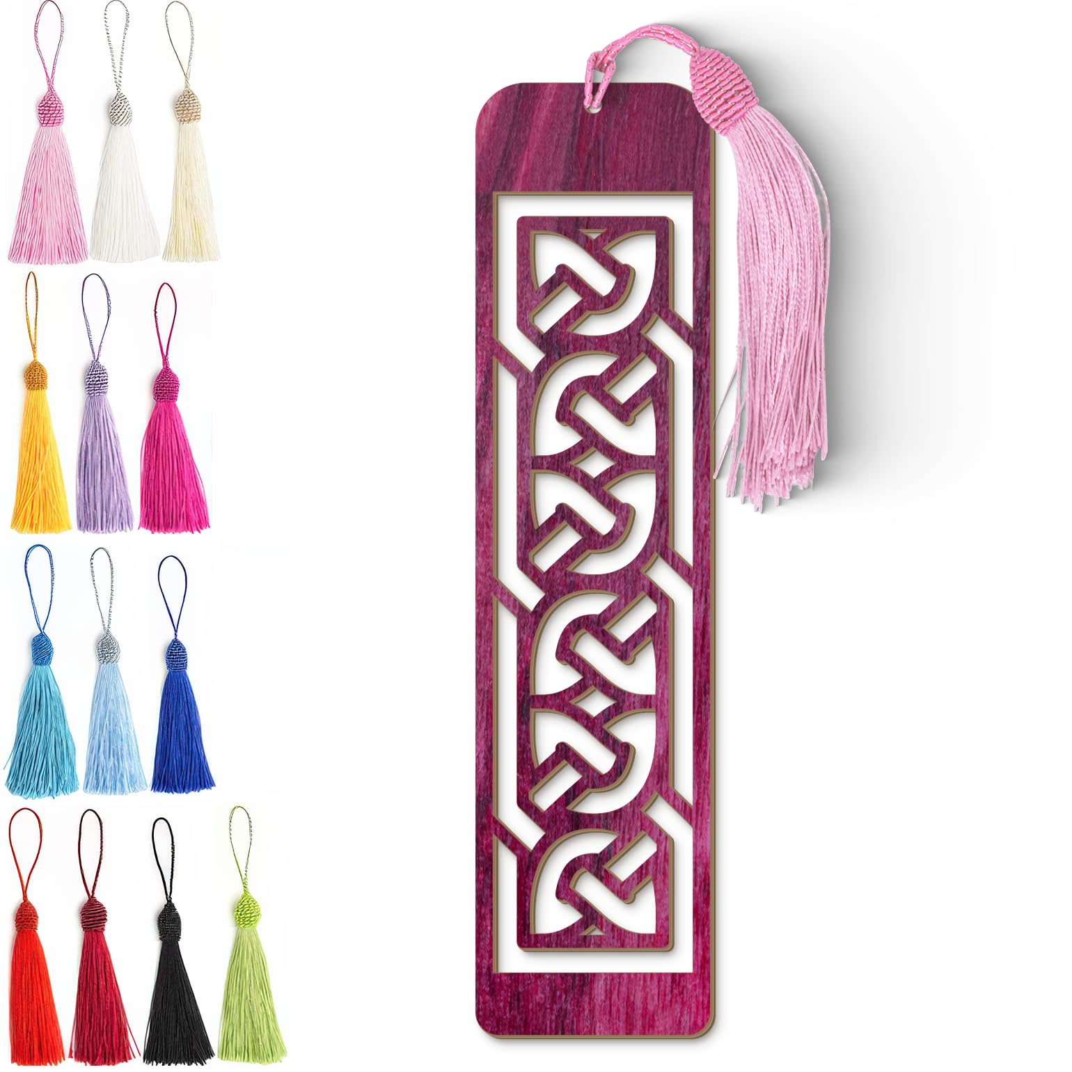 Celtic Wooden Bookmark – Laser Cut Interlocking Knot Design | Purple Wood Finish Tassel