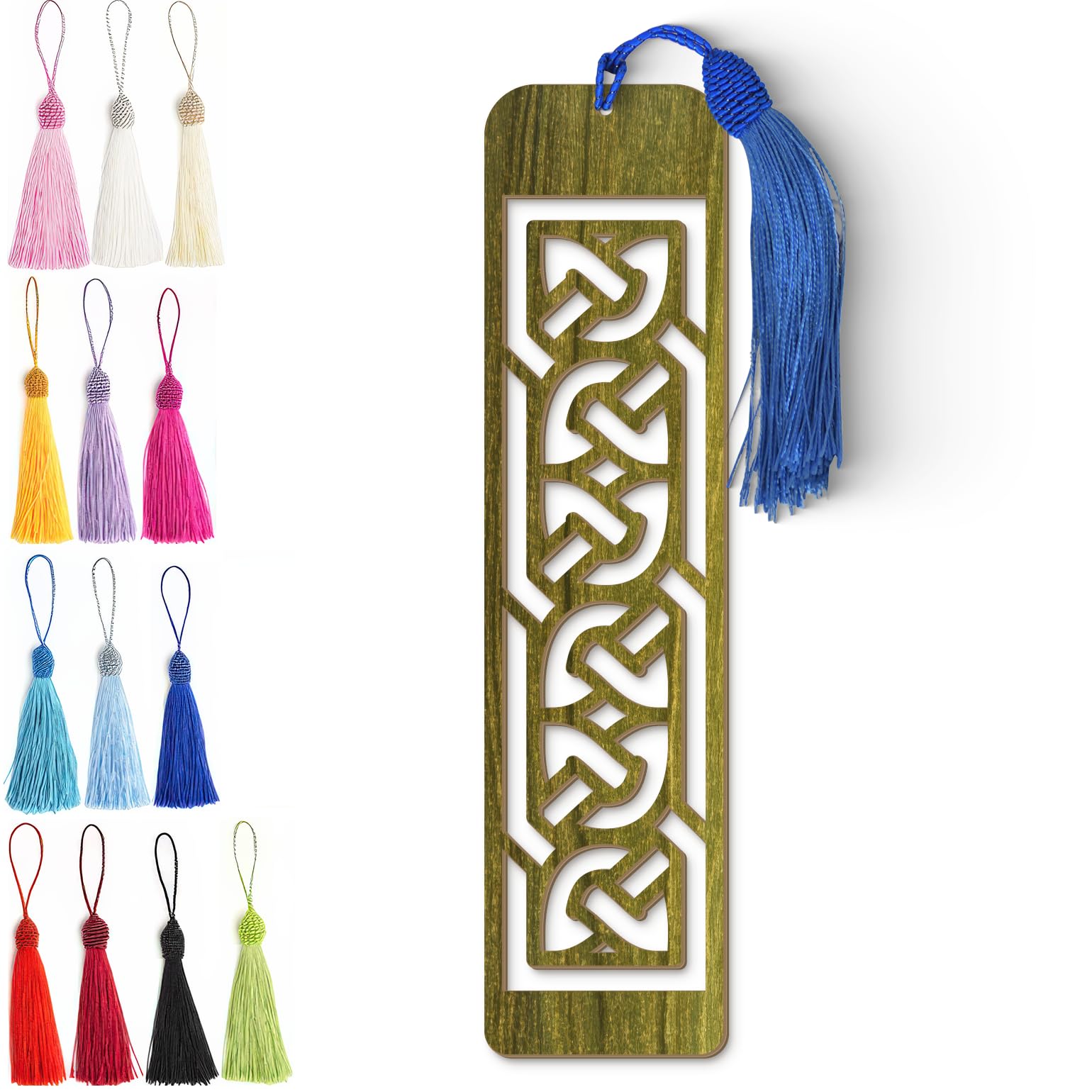 Celtic Wooden Bookmark – Laser Cut Interlocking Knot Design with Olive Green Finish