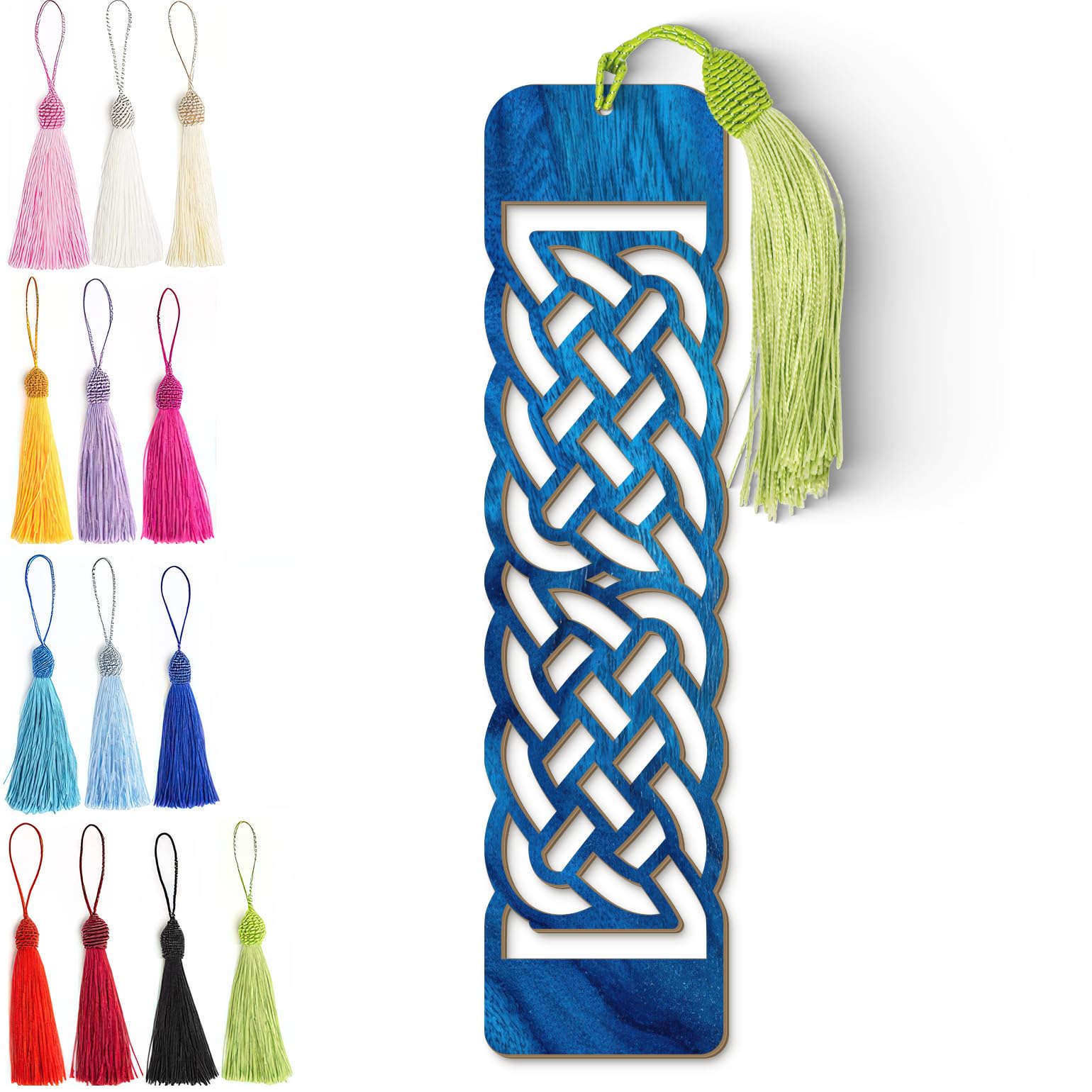 Celtic Wooden Bookmark – Laser Cut Blue Wood Grain Bookmark with Silky Tassel