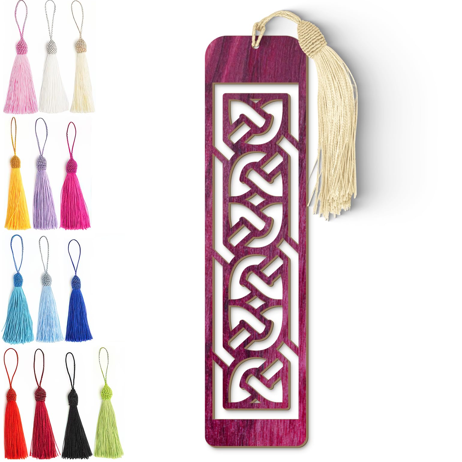 Celtic Wooden Bookmark – Laser Cut Interlocking Knot Design | Purple Wood Finish Tassel