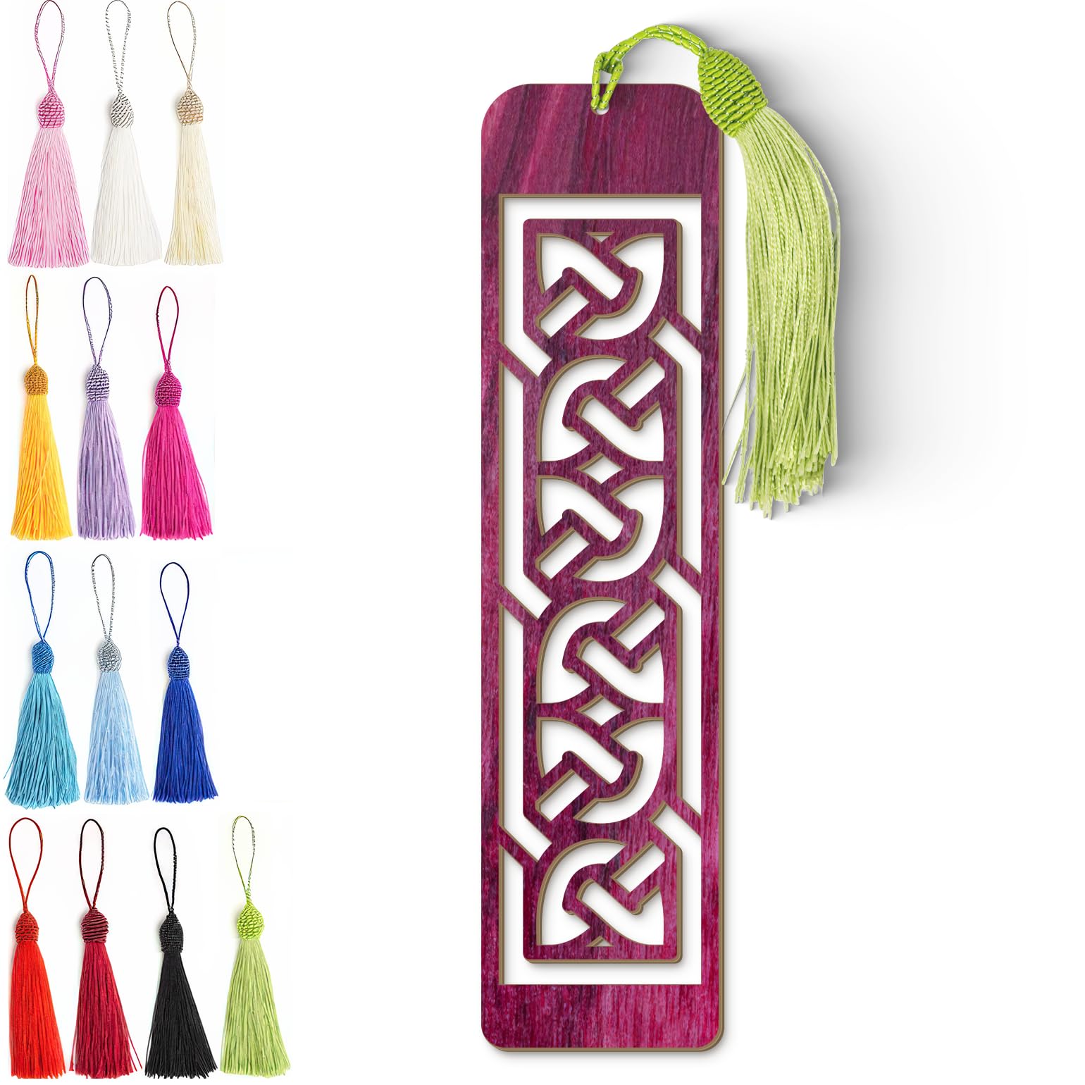 Celtic Wooden Bookmark – Laser Cut Interlocking Knot Design | Purple Wood Finish Tassel