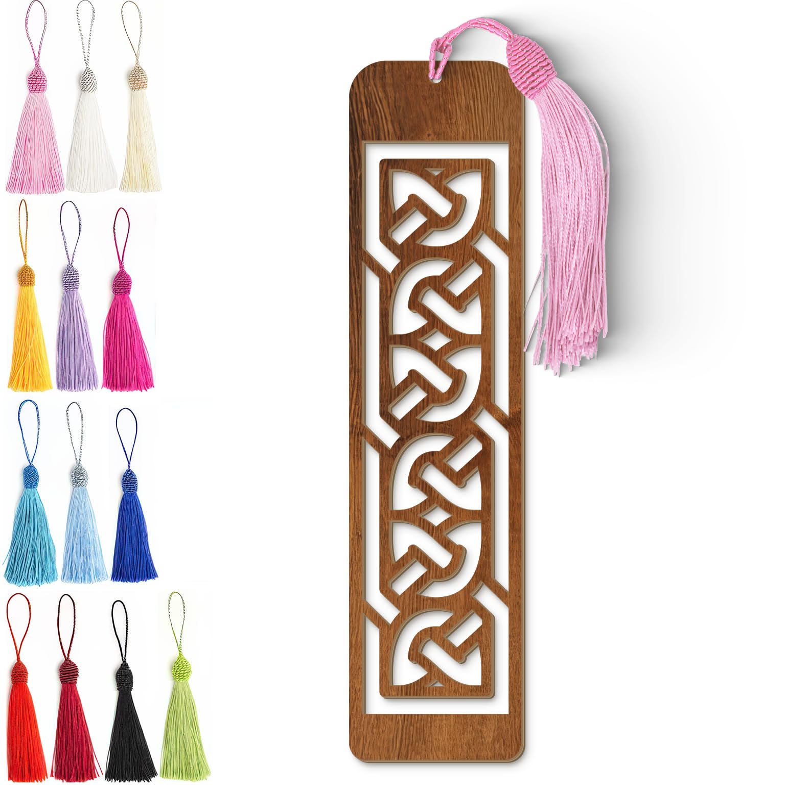 Celtic Wooden Bookmark – Laser Cut Interlocking Knot Design | Dark Wood Finish Tassel