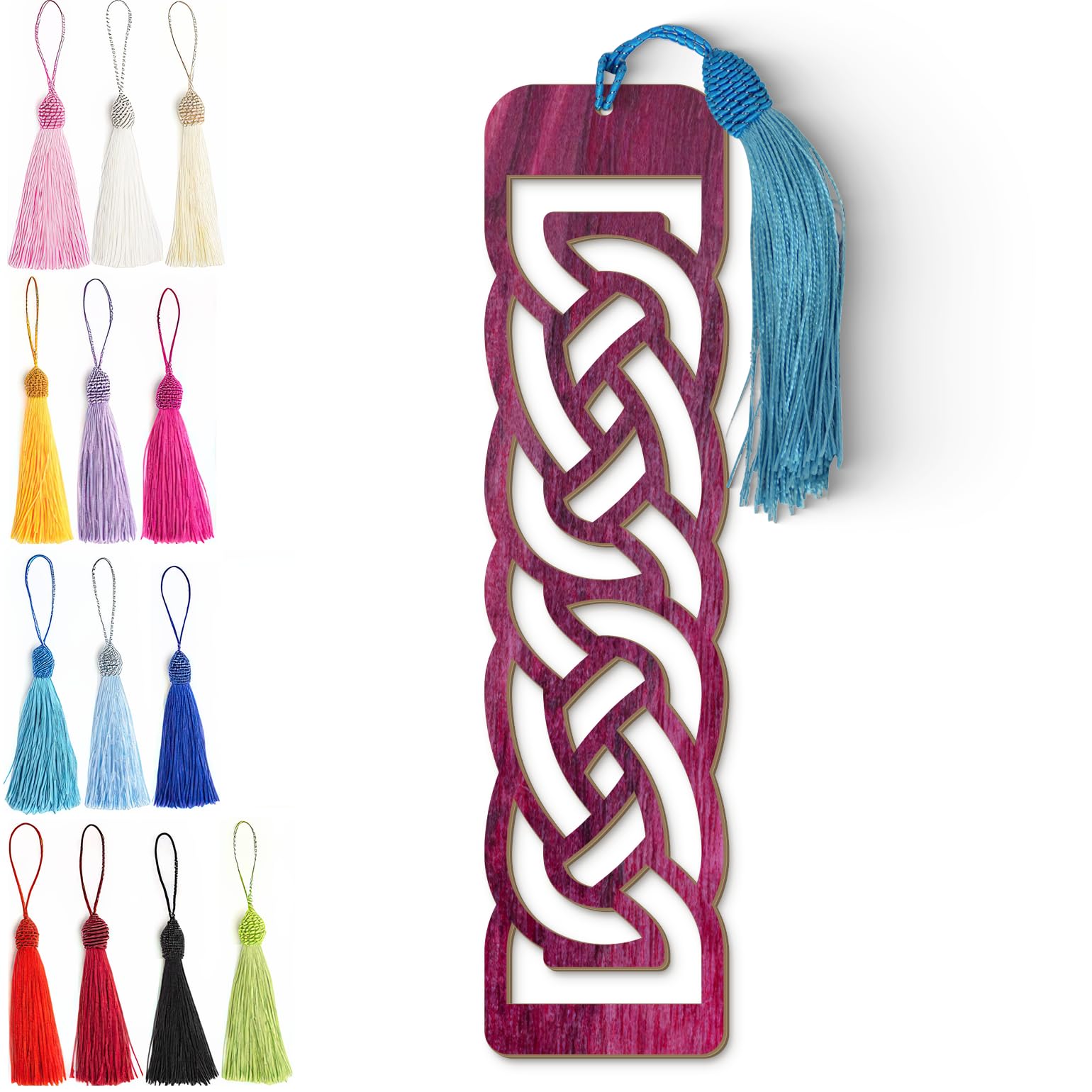 Celtic Wooden Bookmark – Laser Cut Interlocking Knot Design with Purple Wood Finish & Tassel