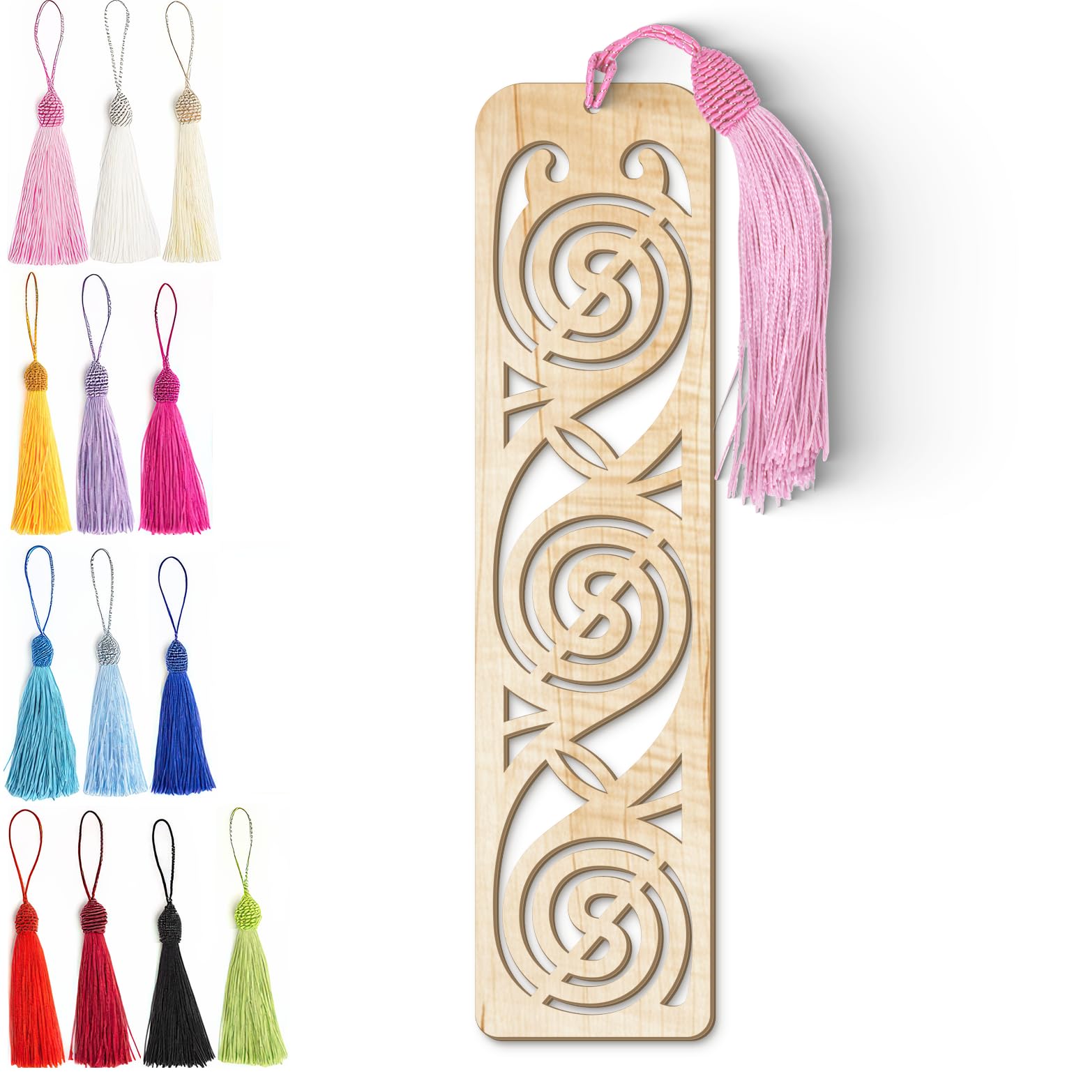 Celtic Wooden Bookmark – Laser Cut Triskele Design with Tassel | Light Wood Finish