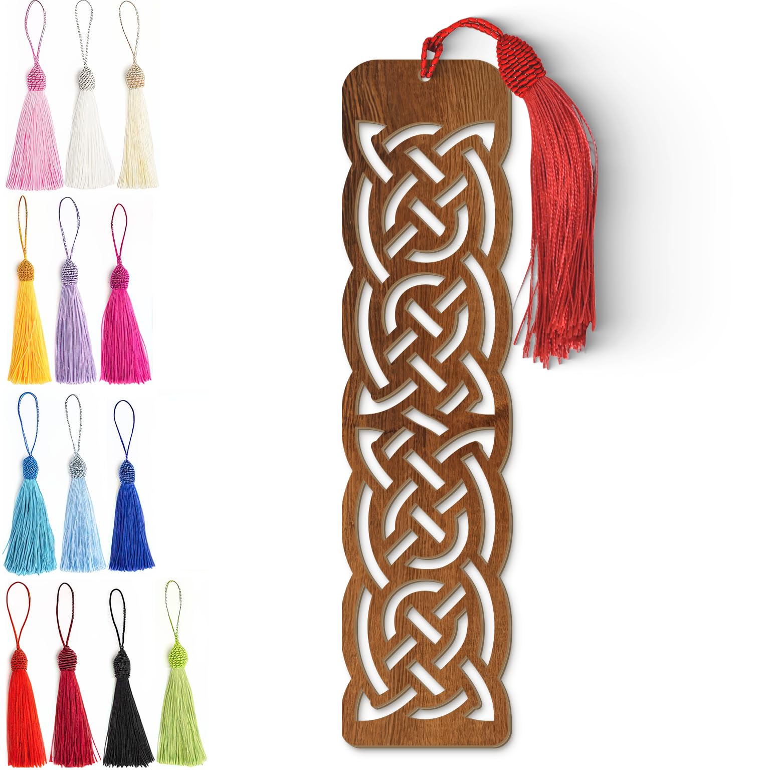Celtic Wooden Bookmark – Laser Cut Knot Design with Dark Wood Grain Tassel