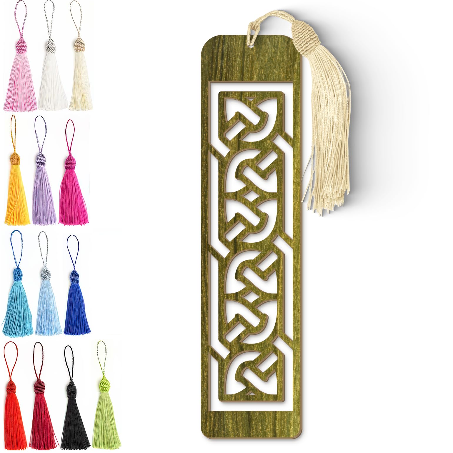 Celtic Wooden Bookmark – Laser Cut Interlocking Knot Design with Olive Green Finish