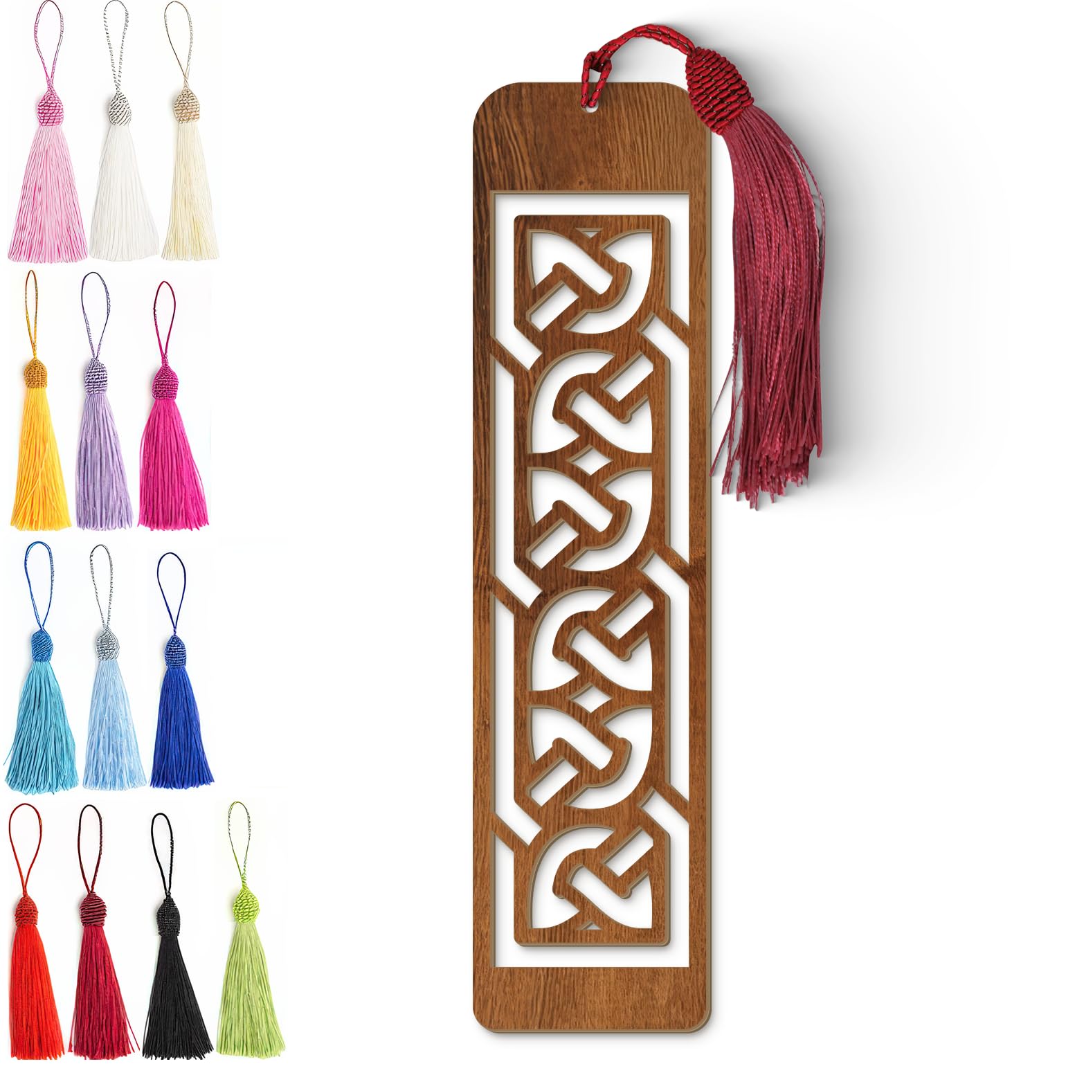 Celtic Wooden Bookmark – Laser Cut Interlocking Knot Design | Dark Wood Finish Tassel