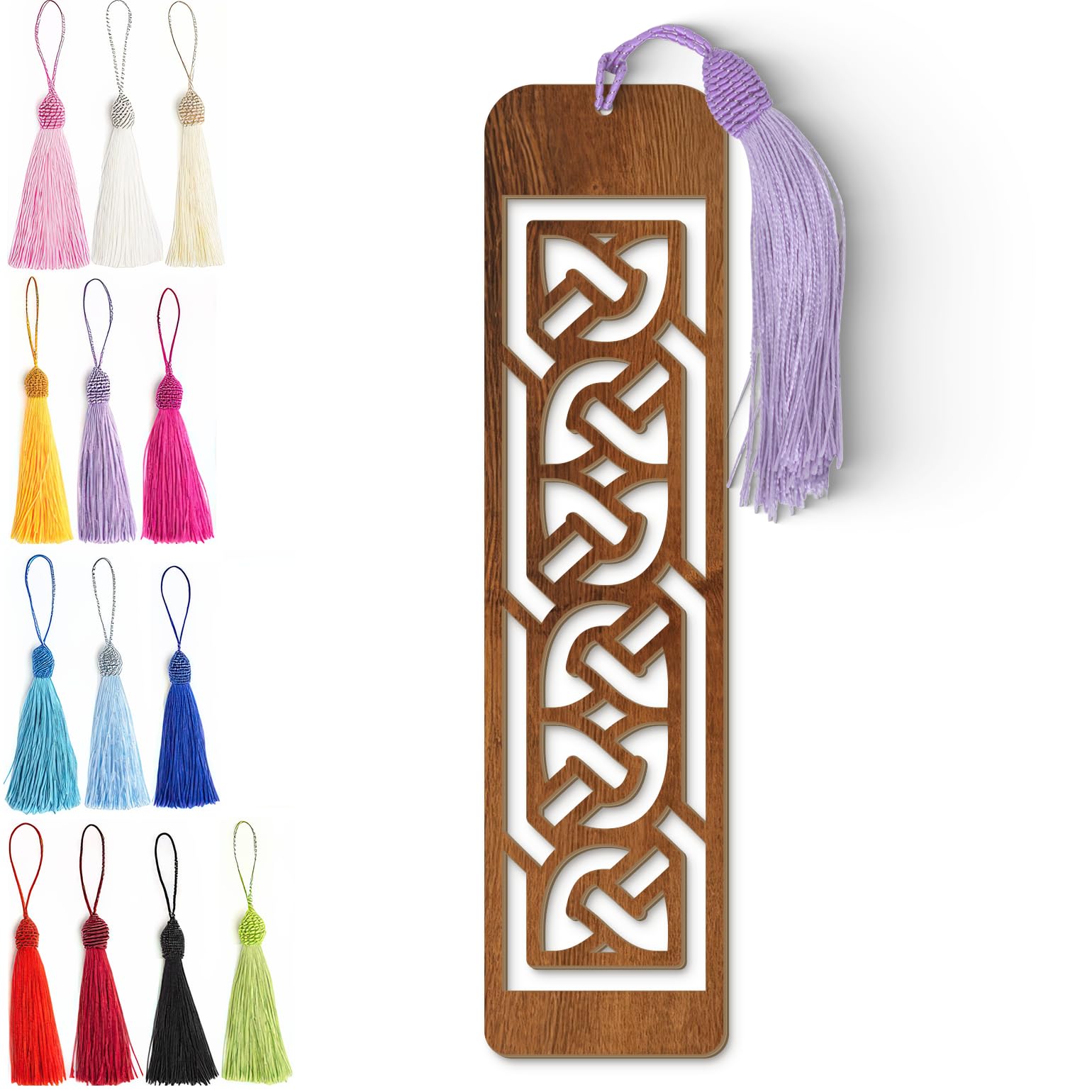 Celtic Wooden Bookmark – Laser Cut Interlocking Knot Design | Dark Wood Finish Tassel