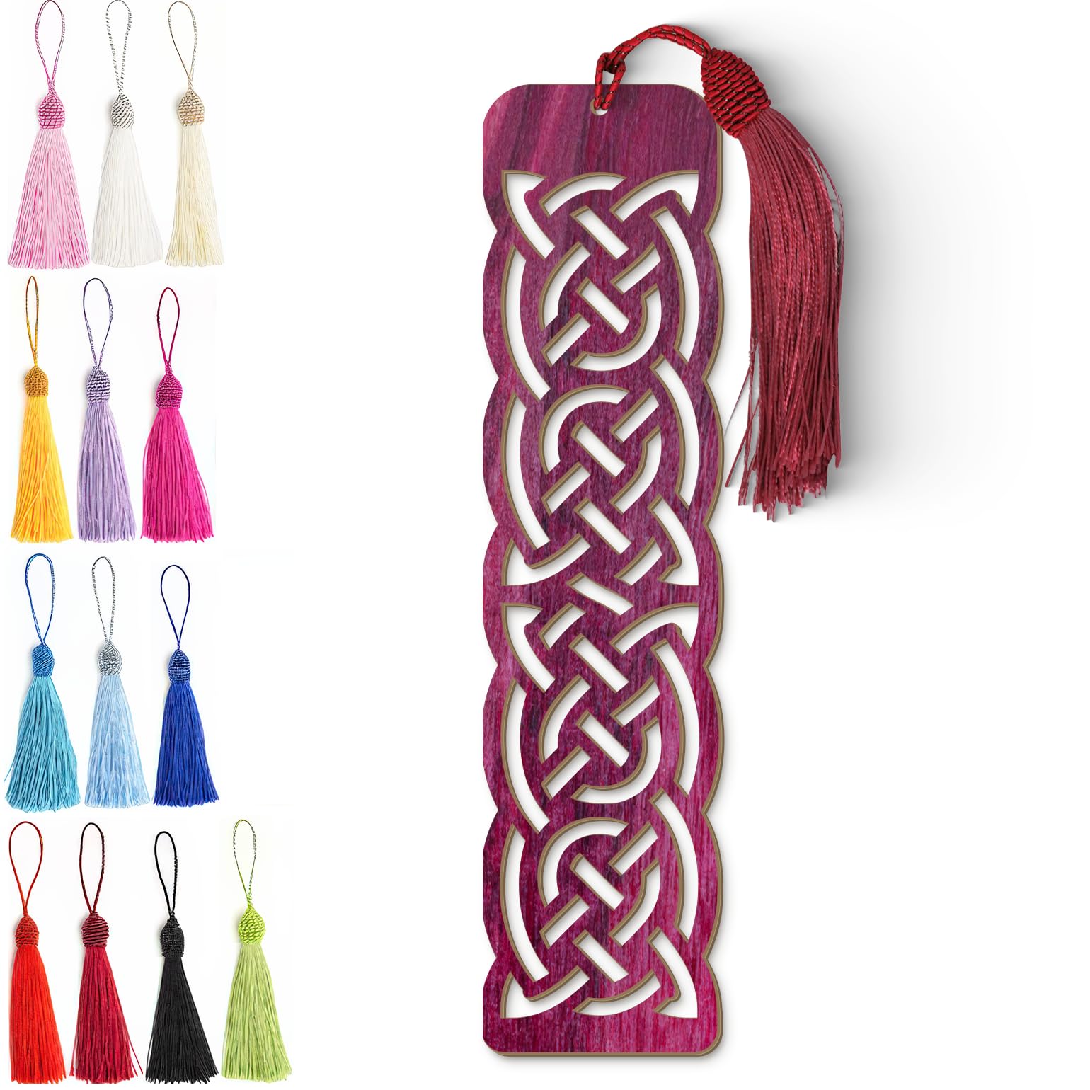 Celtic Wooden Bookmark – Laser Cut Purple Wood Grain With Tassel, Handmade