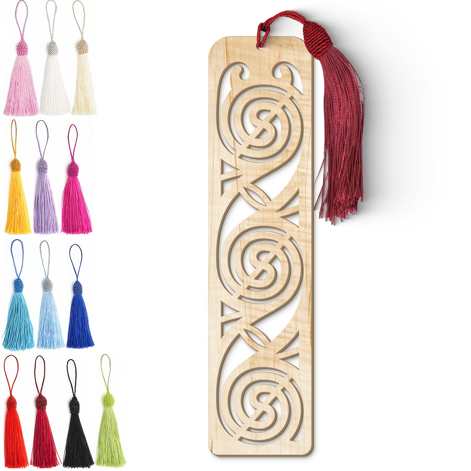Celtic Wooden Bookmark – Laser Cut Triskele Design with Tassel | Light Wood Finish