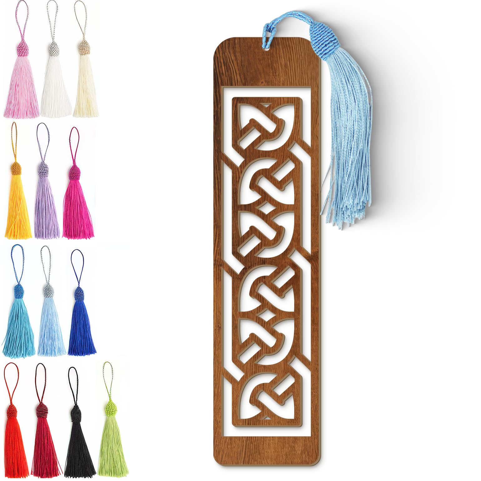 Celtic Wooden Bookmark – Laser Cut Interlocking Knot Design | Dark Wood Finish Tassel
