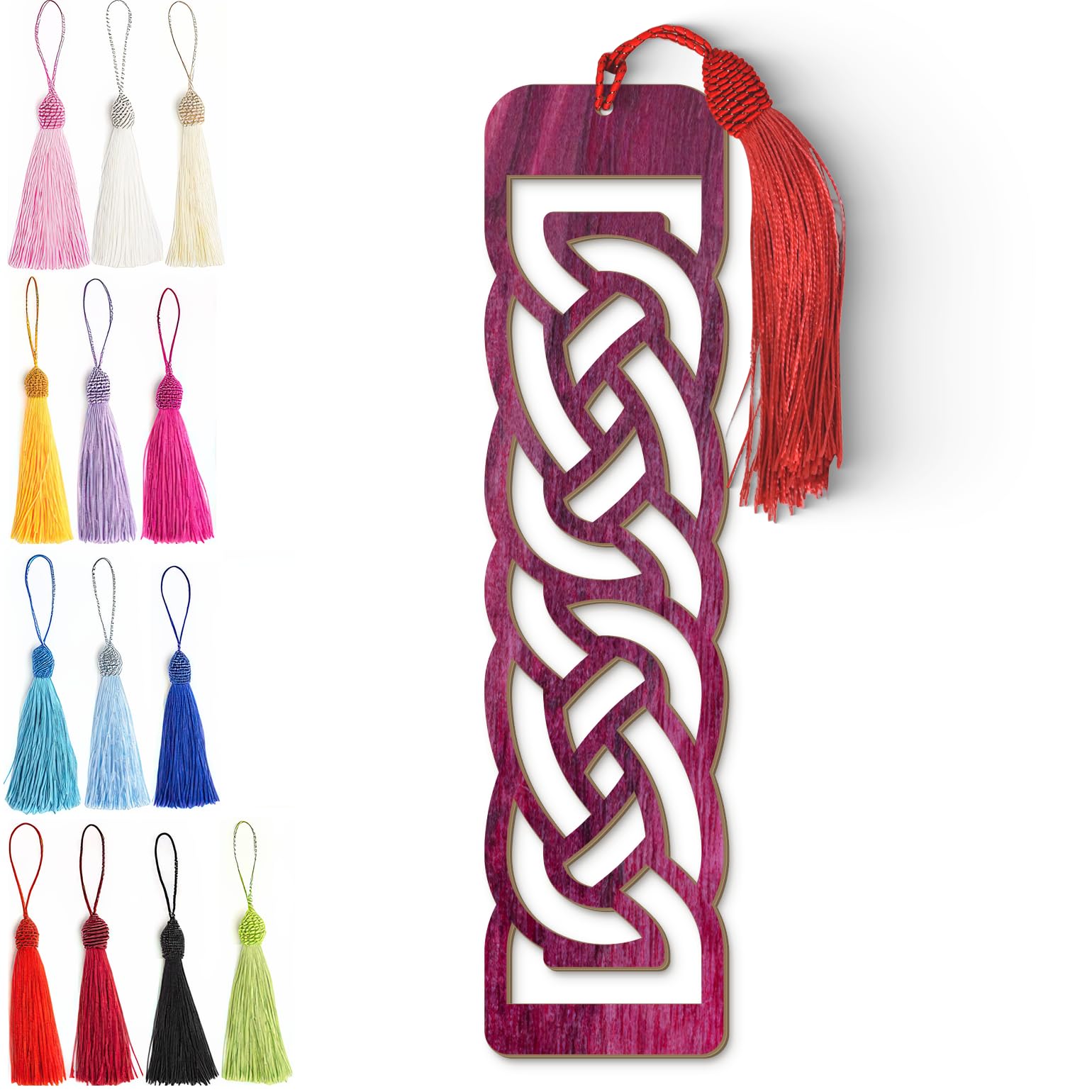 Celtic Wooden Bookmark – Laser Cut Interlocking Knot Design with Purple Wood Finish & Tassel