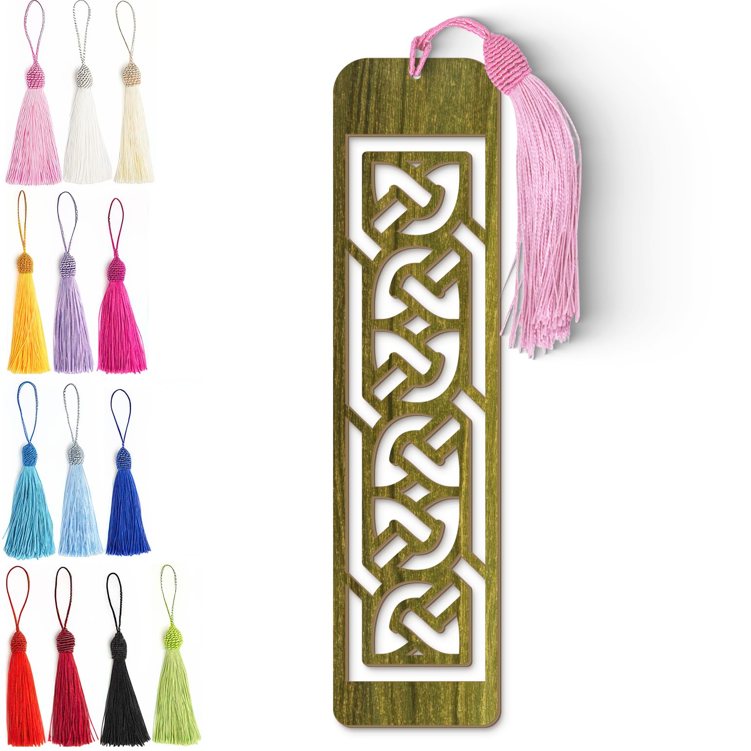 Celtic Wooden Bookmark – Laser Cut Interlocking Knot Design with Olive Green Finish