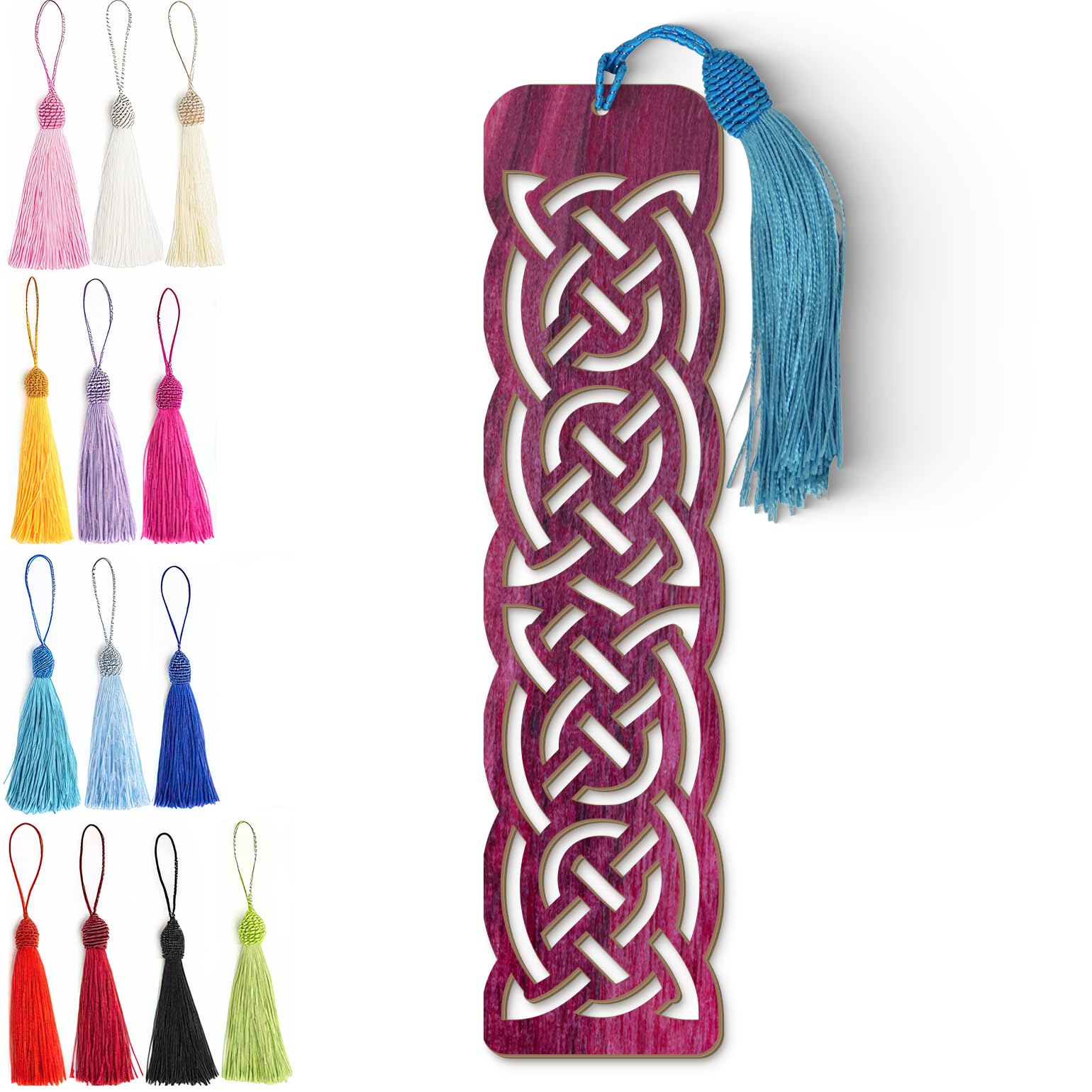 Celtic Wooden Bookmark – Laser Cut Purple Wood Grain With Tassel, Handmade