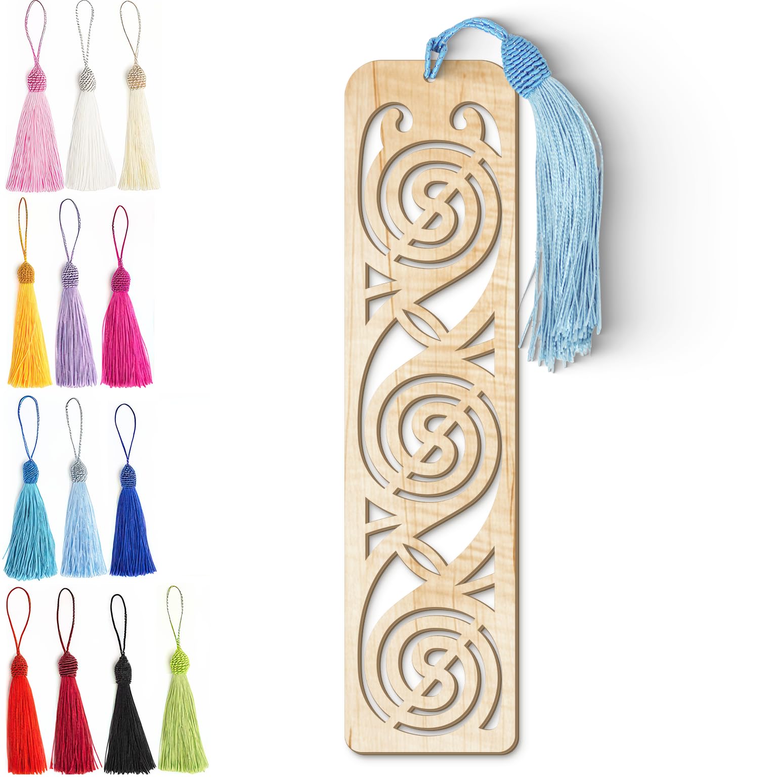 Celtic Wooden Bookmark – Laser Cut Triskele Design with Tassel | Light Wood Finish