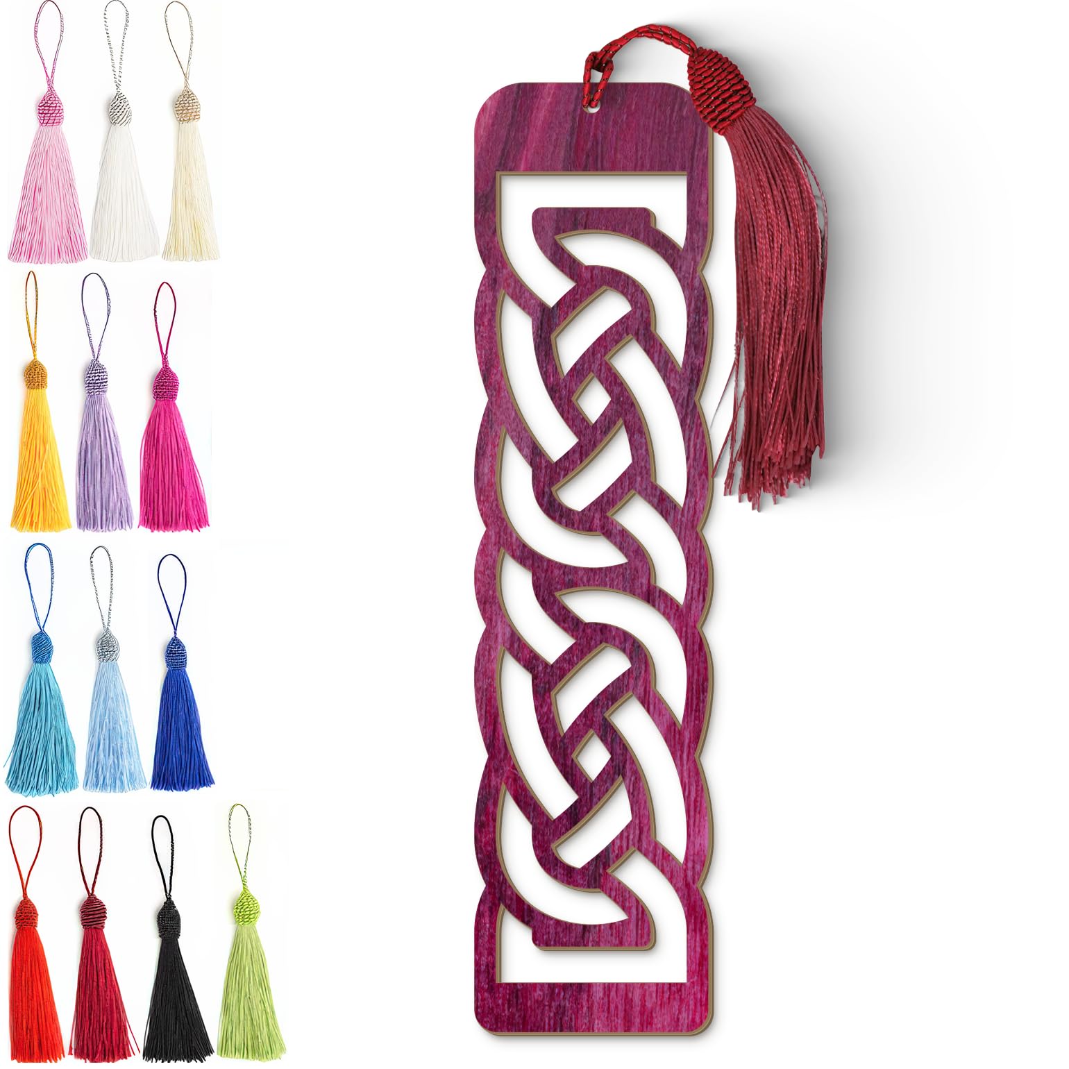 Celtic Wooden Bookmark – Laser Cut Interlocking Knot Design with Purple Wood Finish & Tassel