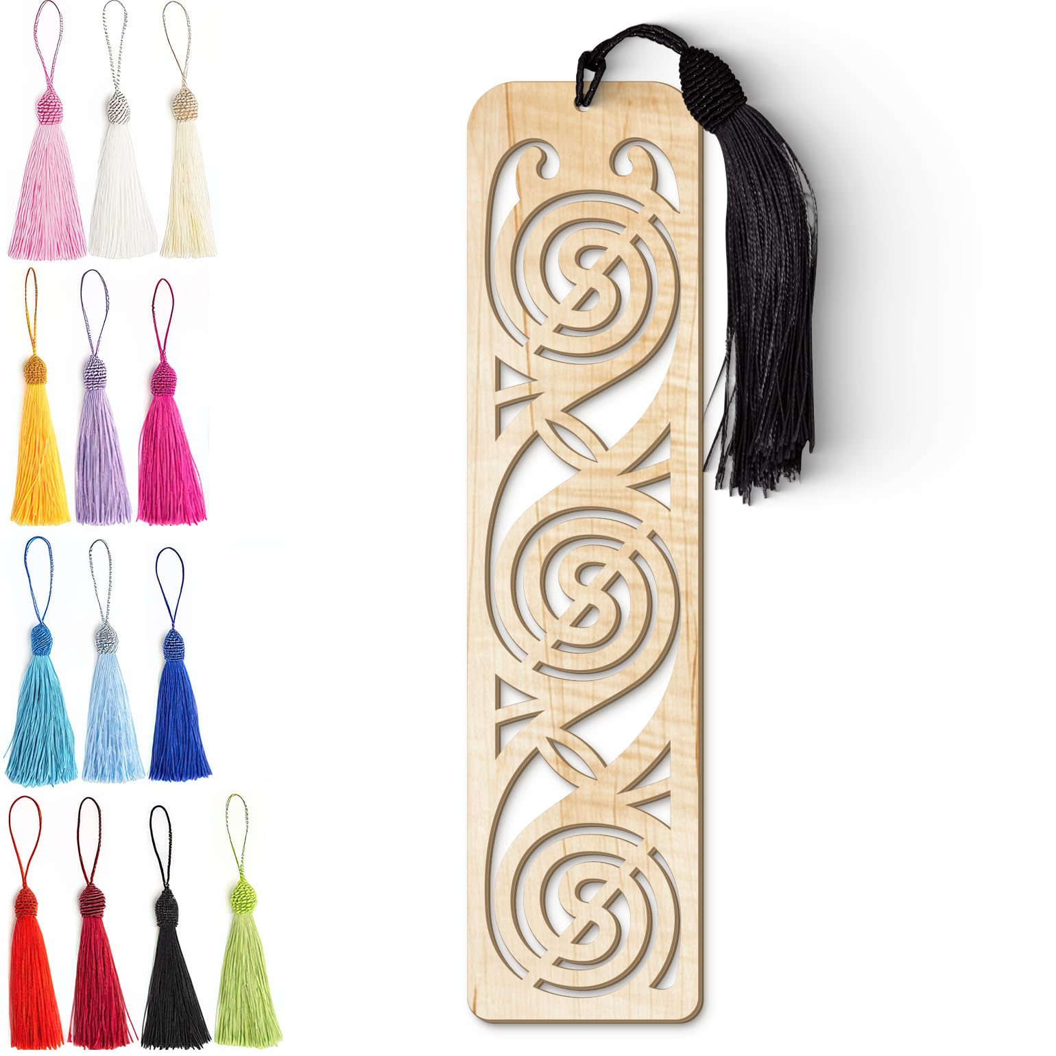 Celtic Wooden Bookmark – Laser Cut Triskele Design with Tassel | Light Wood Finish